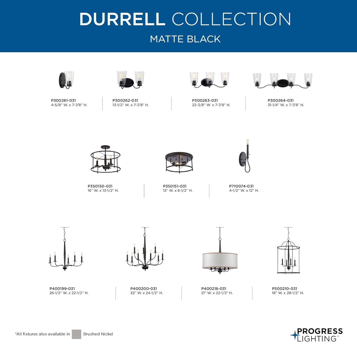 Progress Lighting Durrell 4-Light Foyer Pendant, Matte Black, Open-Cage, No Shade