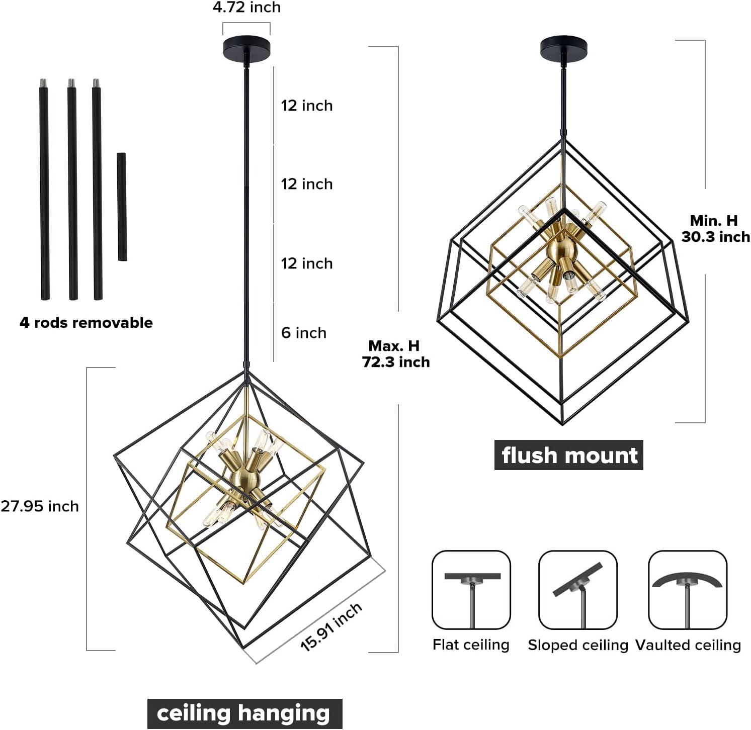 Castille 8 - Light 72.3''h Dimmable Geometric Chandelier