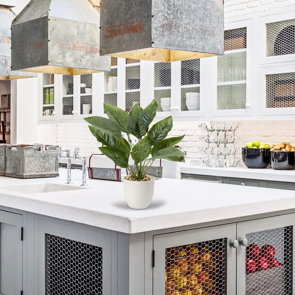 18"Fake Potted Plant Artificial Canna Plants Floor Tropical Plants with White Pot Indoor Home Decor