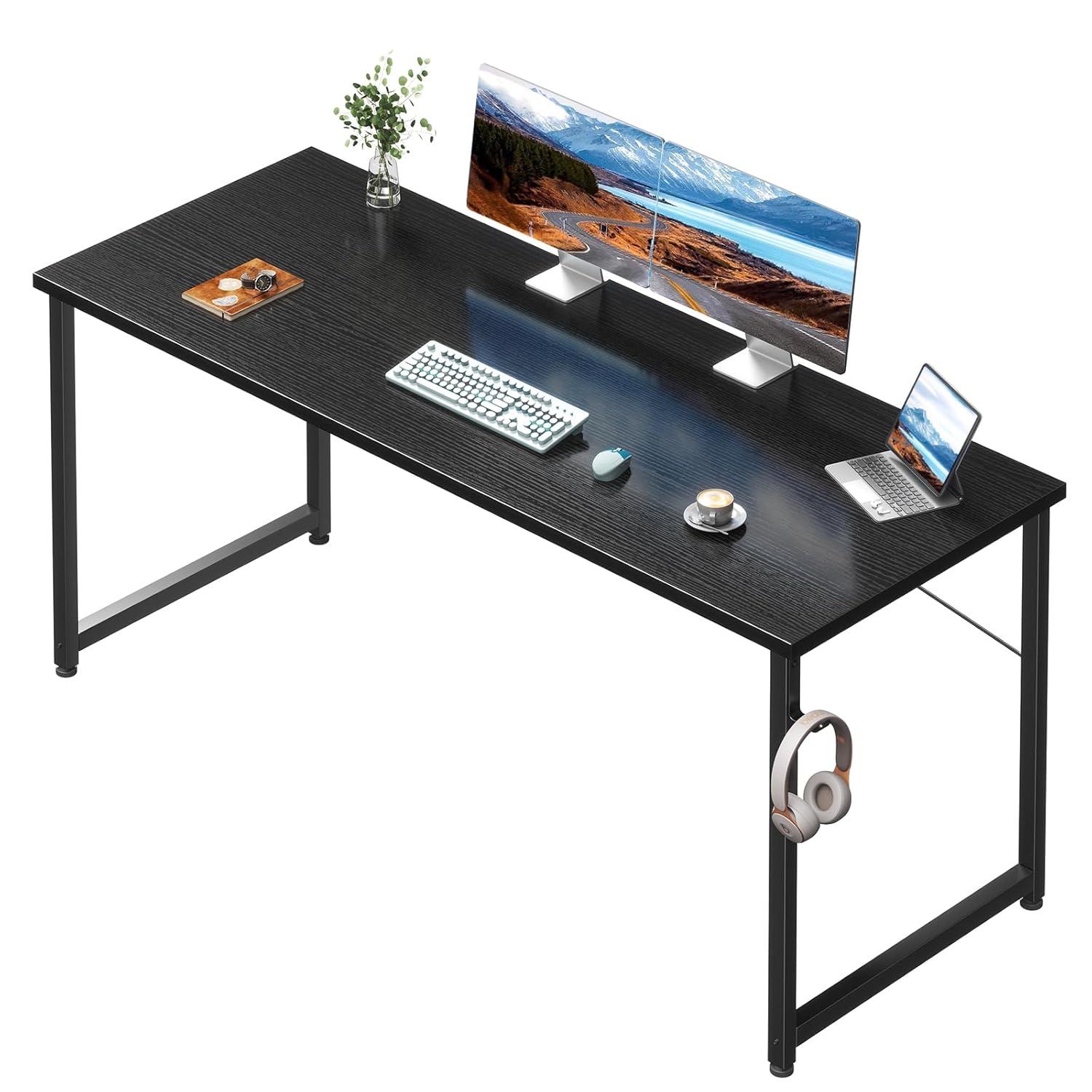 Coleshome 55 Inch Computer Desk, Modern Simple Style Desk for Home Office, Study Student Writing Desk, Black