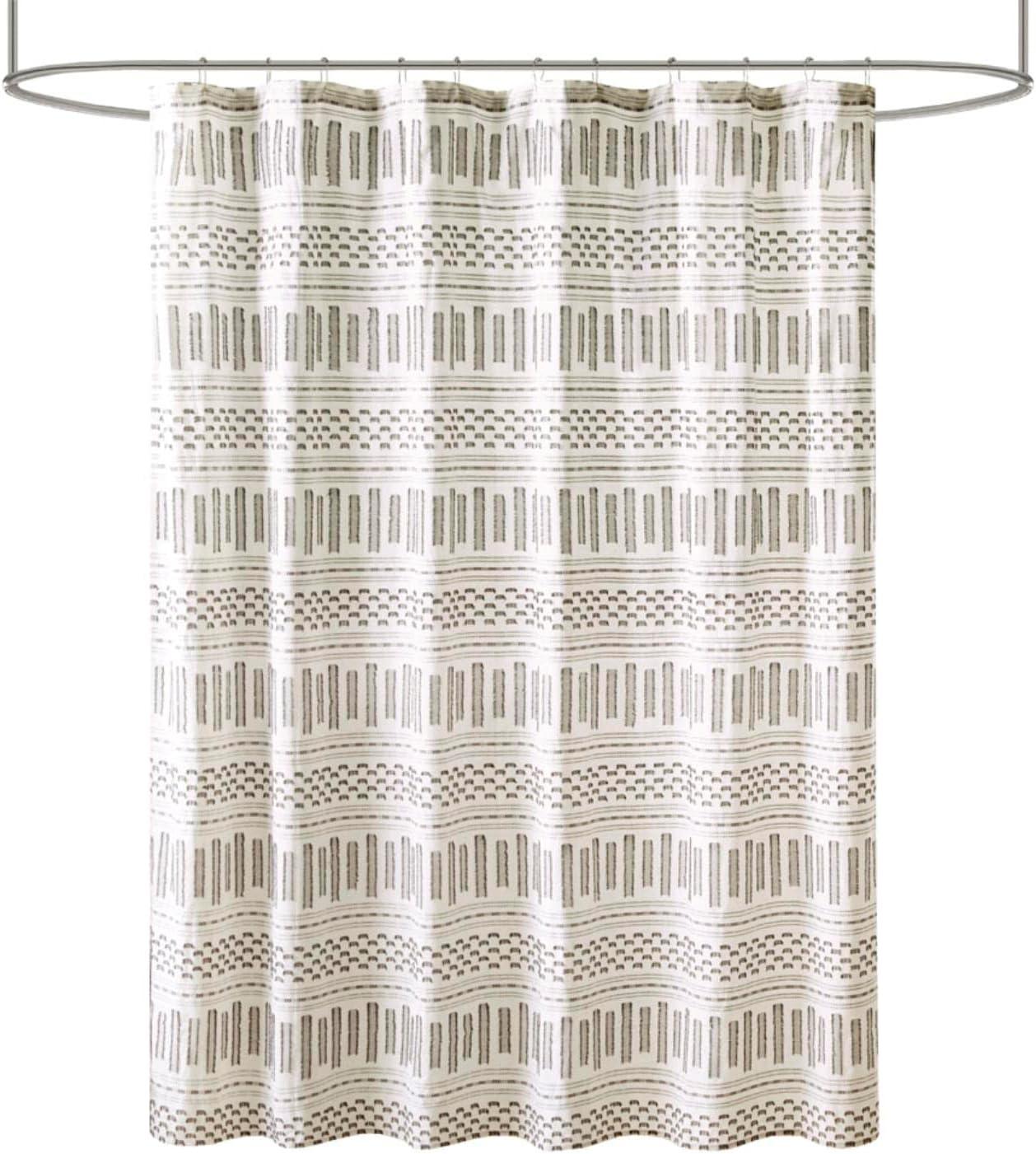 72"x72" Rhea Cotton Jacquard Shower Curtain Ivory/Charcoal - Ink+Ivy