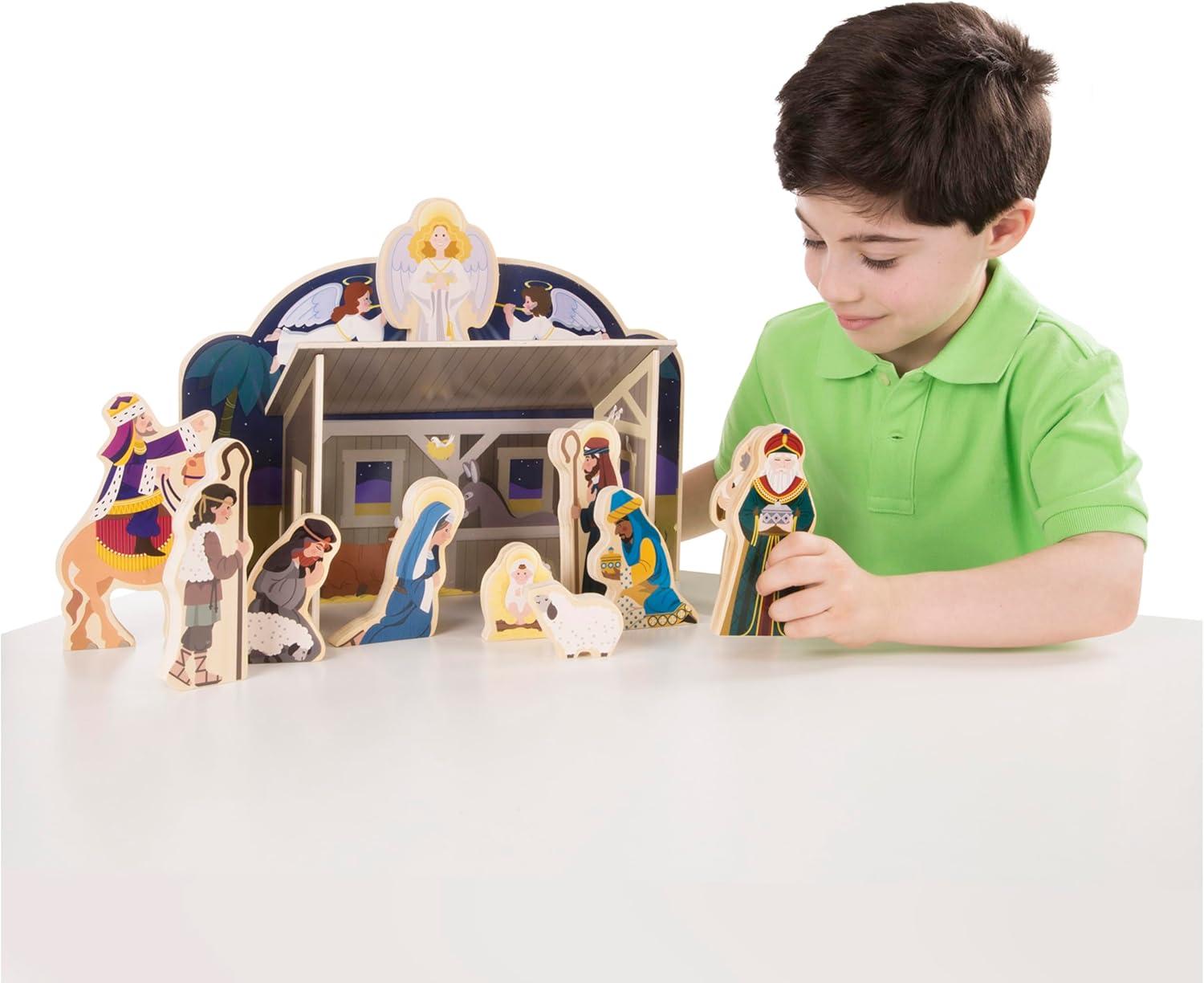 Melissa & Doug Classic Wooden Christmas Nativity Set With 4-Piece Stable and 11 Wooden Figures