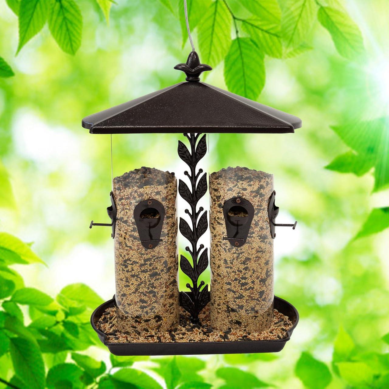 Large Black Metal Dual Tube Hanging Bird Feeder