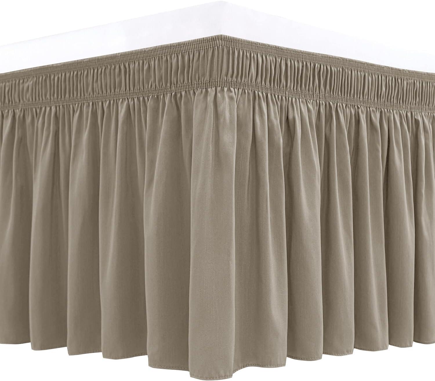 Biscaynebay Wrap Around Bed Skirts for King & Cal King Beds 15" Drop, Taupe Adjustable Elastic Dust Ruffles Easy Fit Wrinkle & Fade Resistant Silky Luxurious Fabric Machine Washable