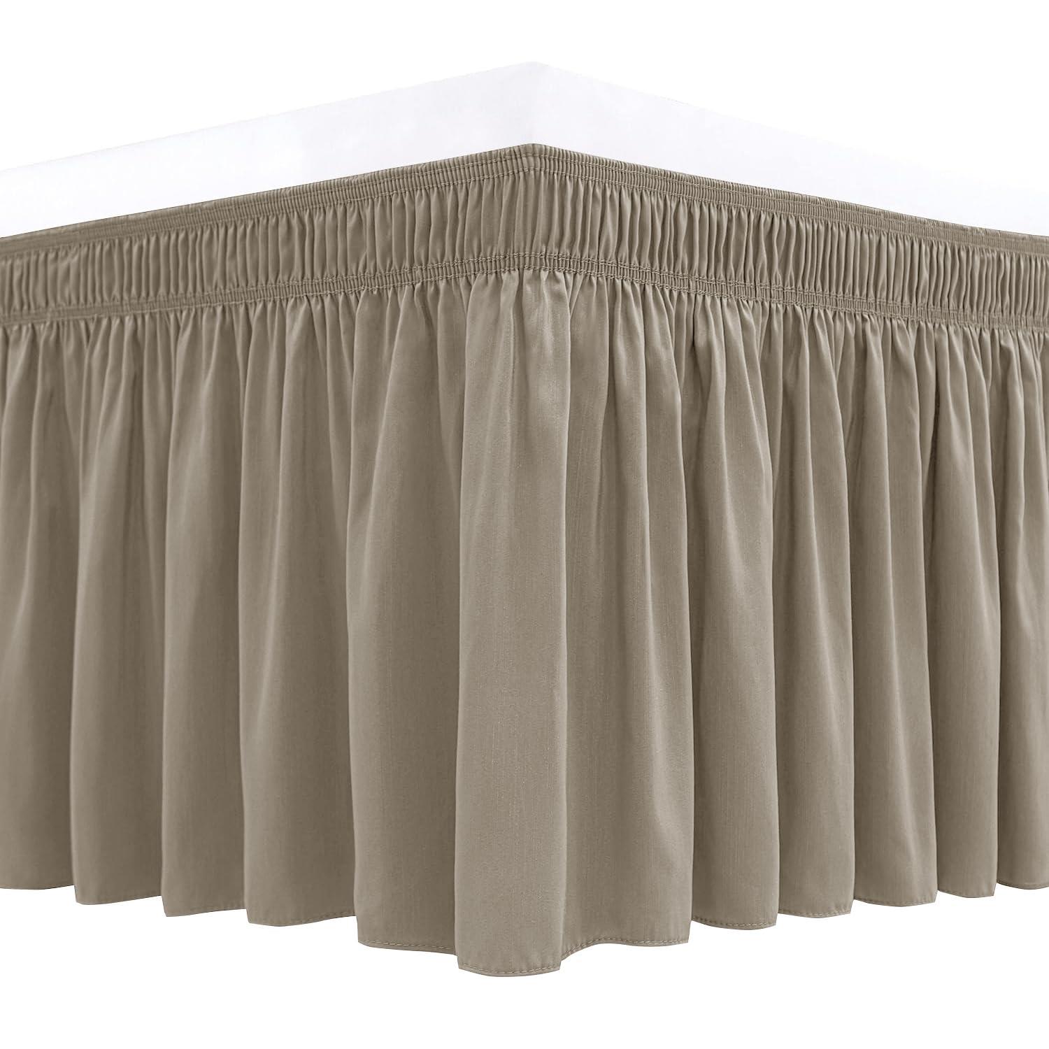 Biscaynebay Wrap Around Bed Skirts for King & Cal King Beds 15" Drop, Taupe Adjustable Elastic Dust Ruffles Easy Fit Wrinkle & Fade Resistant Silky Luxurious Fabric Machine Washable