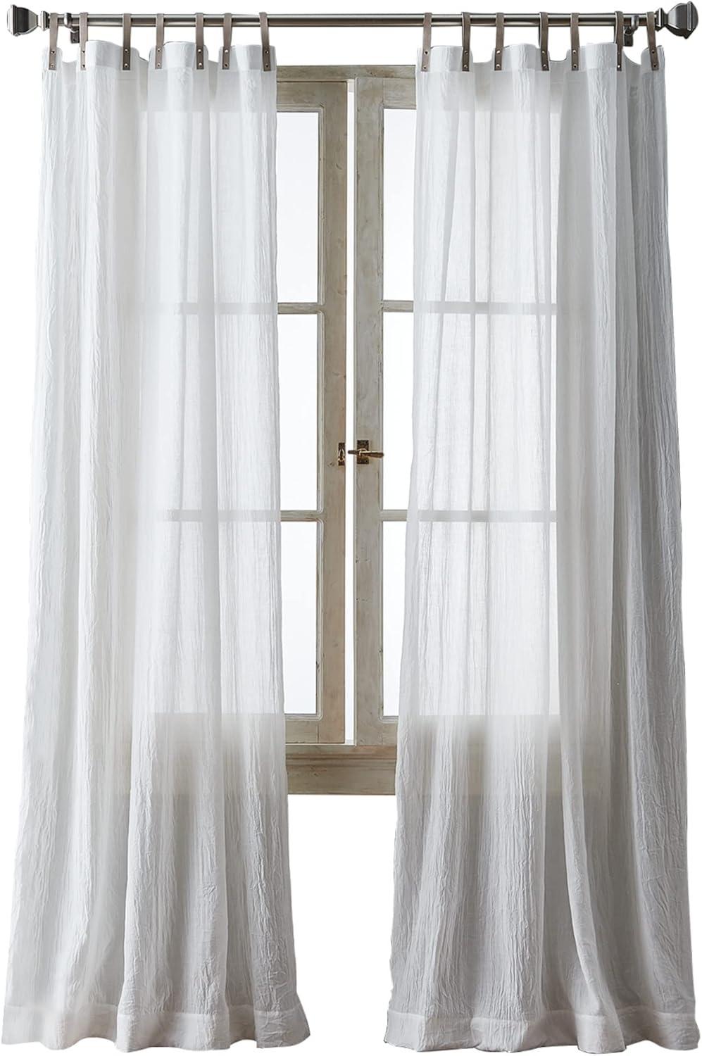 City Breeze Solid Sheer Faux Leather Tab Top Curtain Panel Pair (Set of 2)