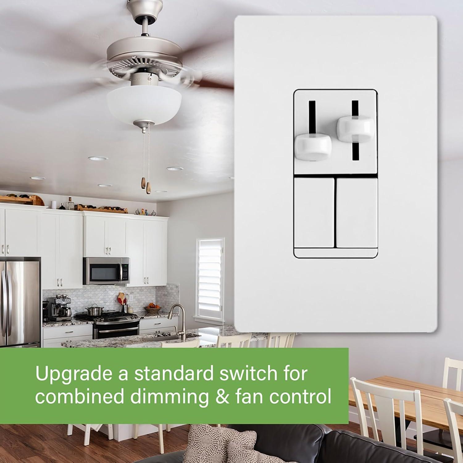 White 3-Way Decorator Dimmer and Fan Control Switch