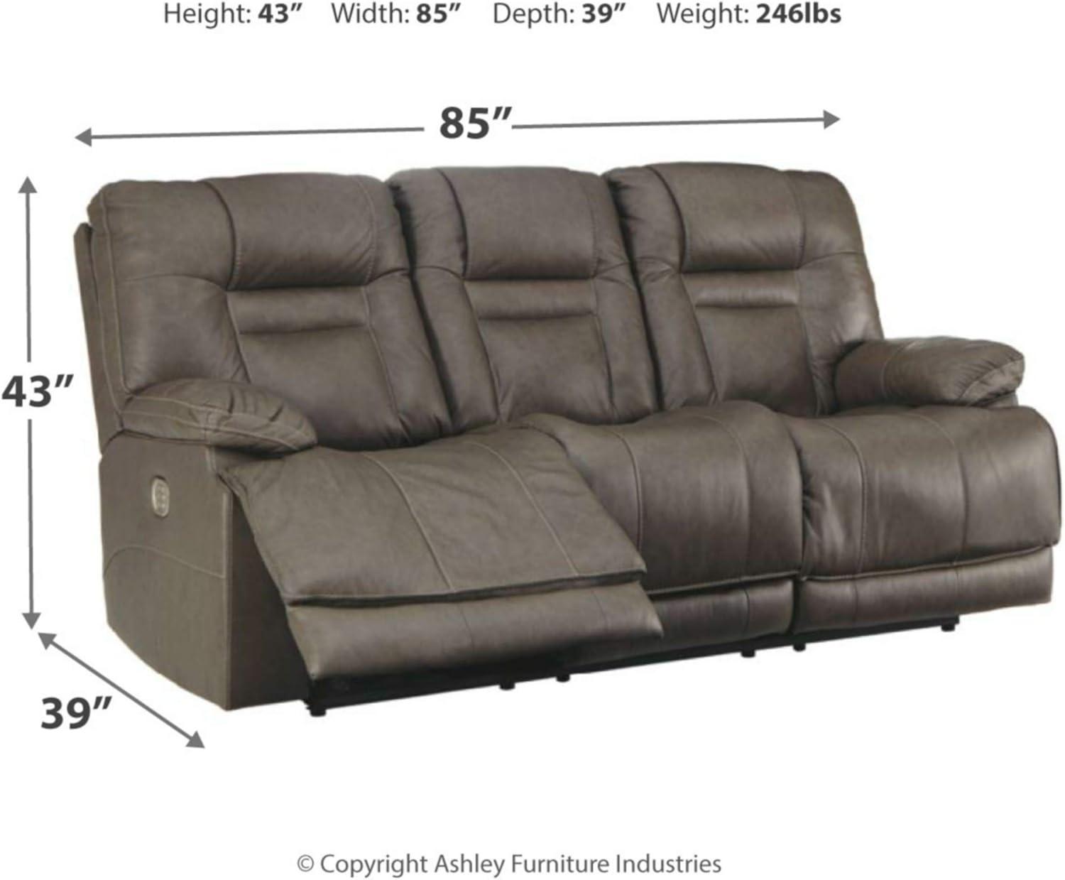 Signature Design by Ashley Wurstrow Leather Power Reclining Sofa in Smoke