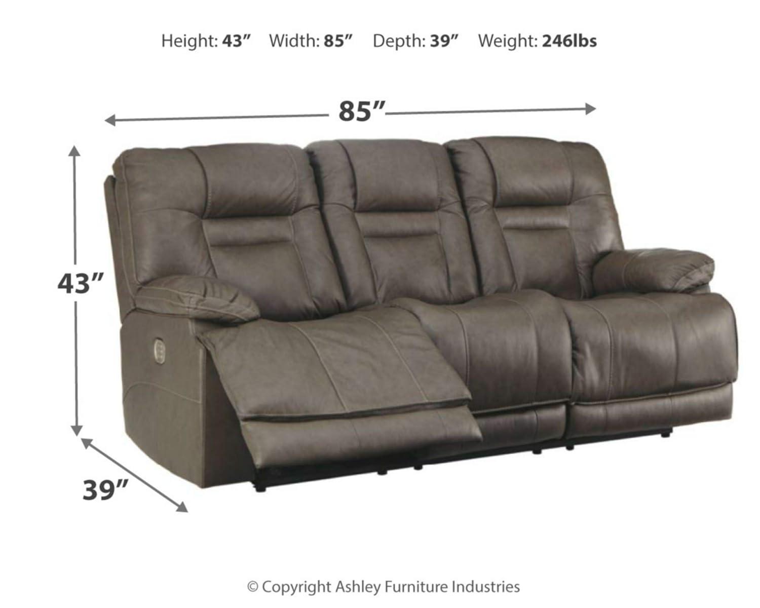 Signature Design by Ashley Wurstrow Leather Power Reclining Sofa in Smoke