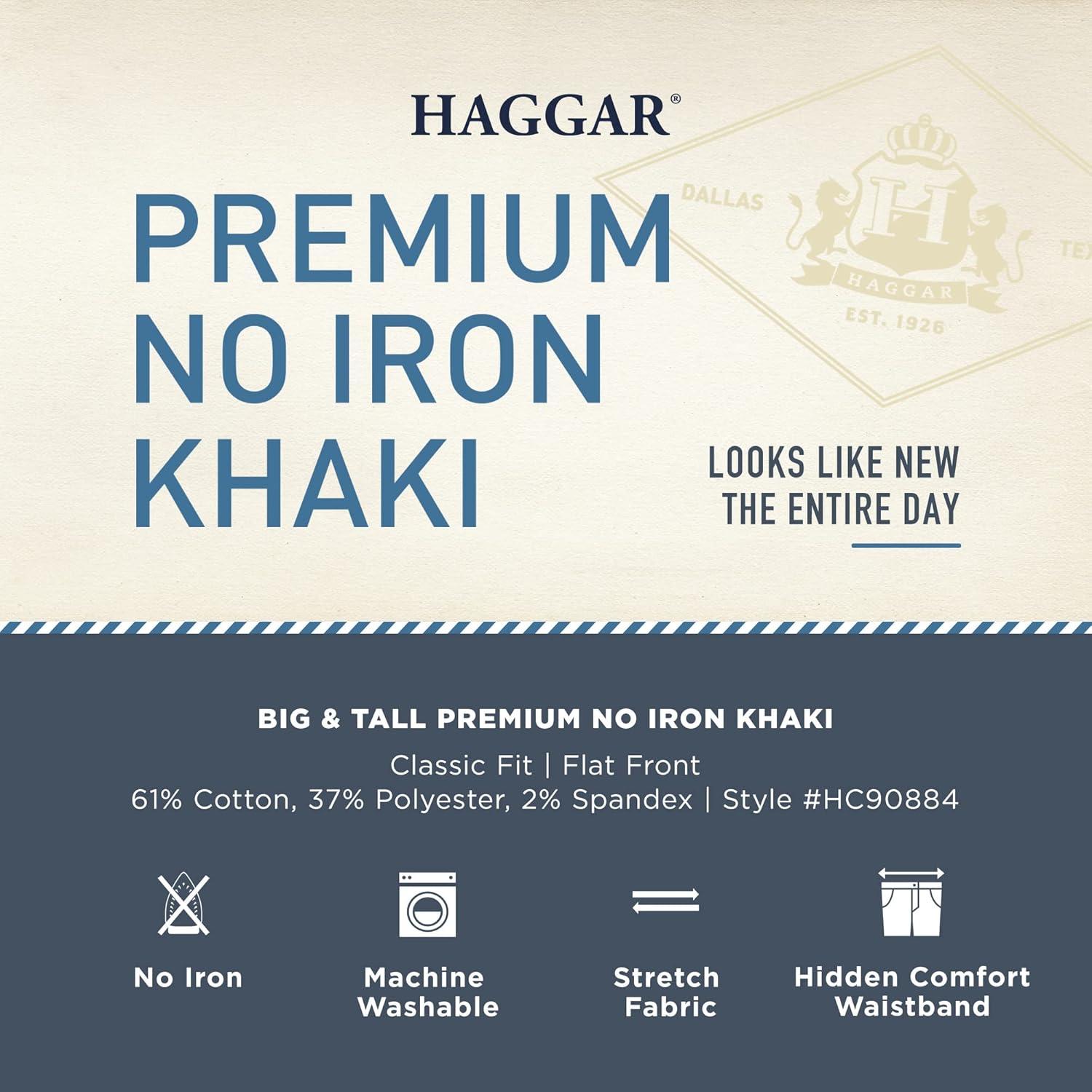 Haggar Mens Big-Tall Premium No Iron Khaki Classic-Fit Expandable-Waist Plain-Front Pant 52W x 30L Khaki