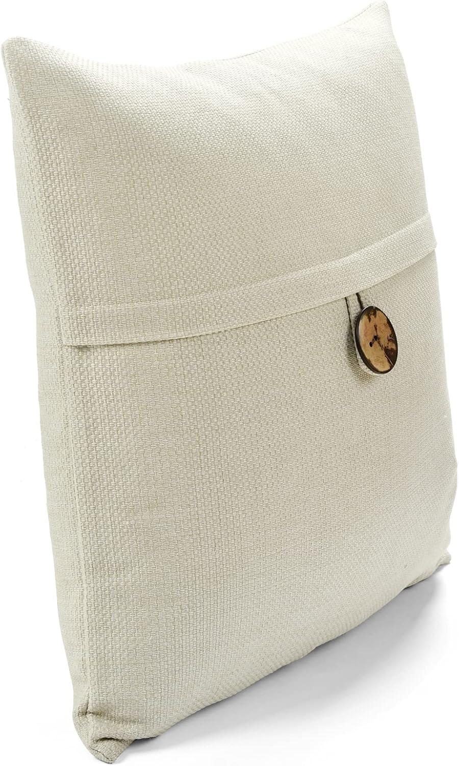 Farmhouse Ivory Woven Button Detail Polyester Throw Pillow Cover - 20" x 20"