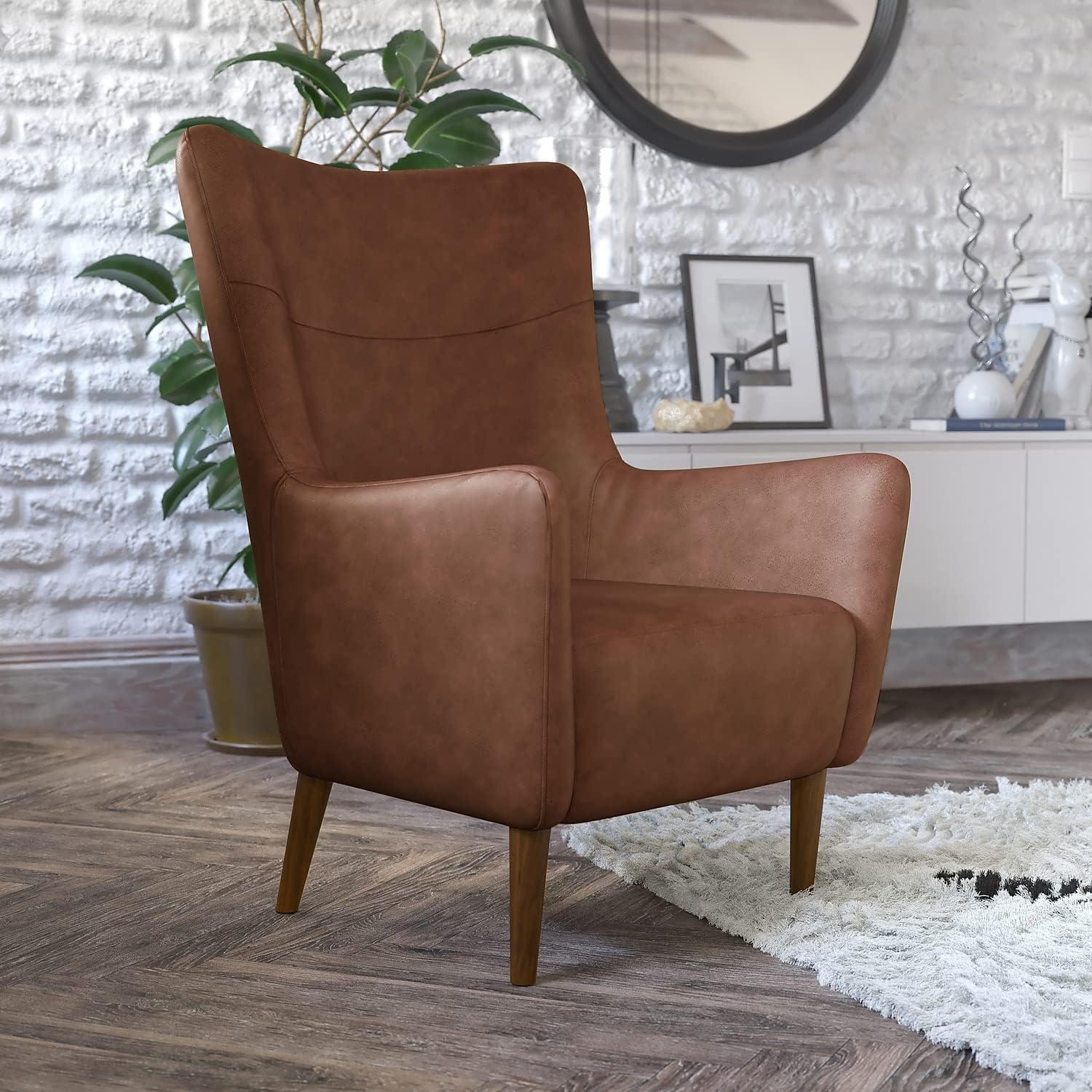 Sophisticated Dark Brown Faux Leather Wingback Accent Chair