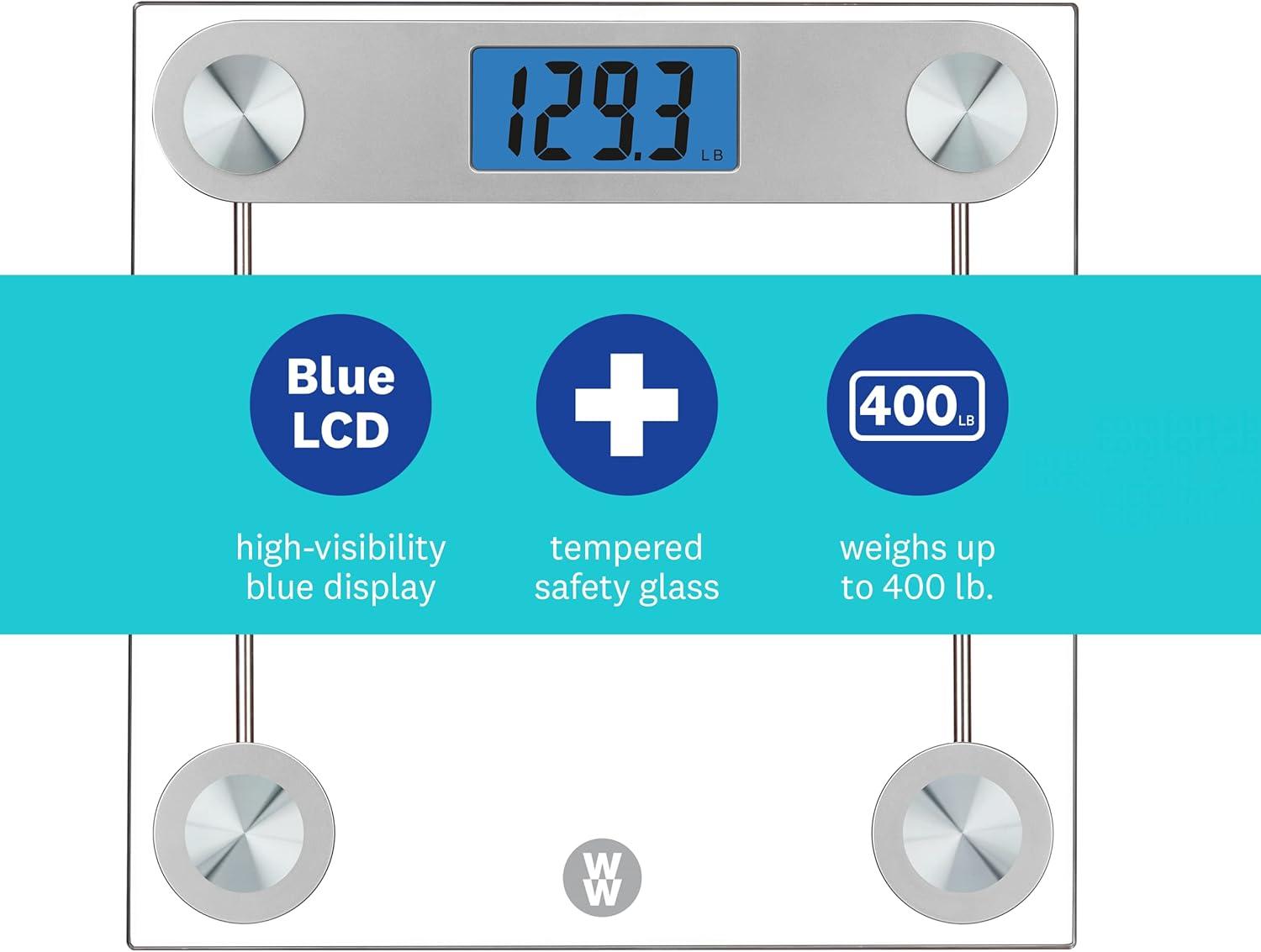 Digital Glass Scale with LCD Display and Backlight Clear - Weight Watchers: Electronic Personal Bathroom Scale, 400 lb Capacity