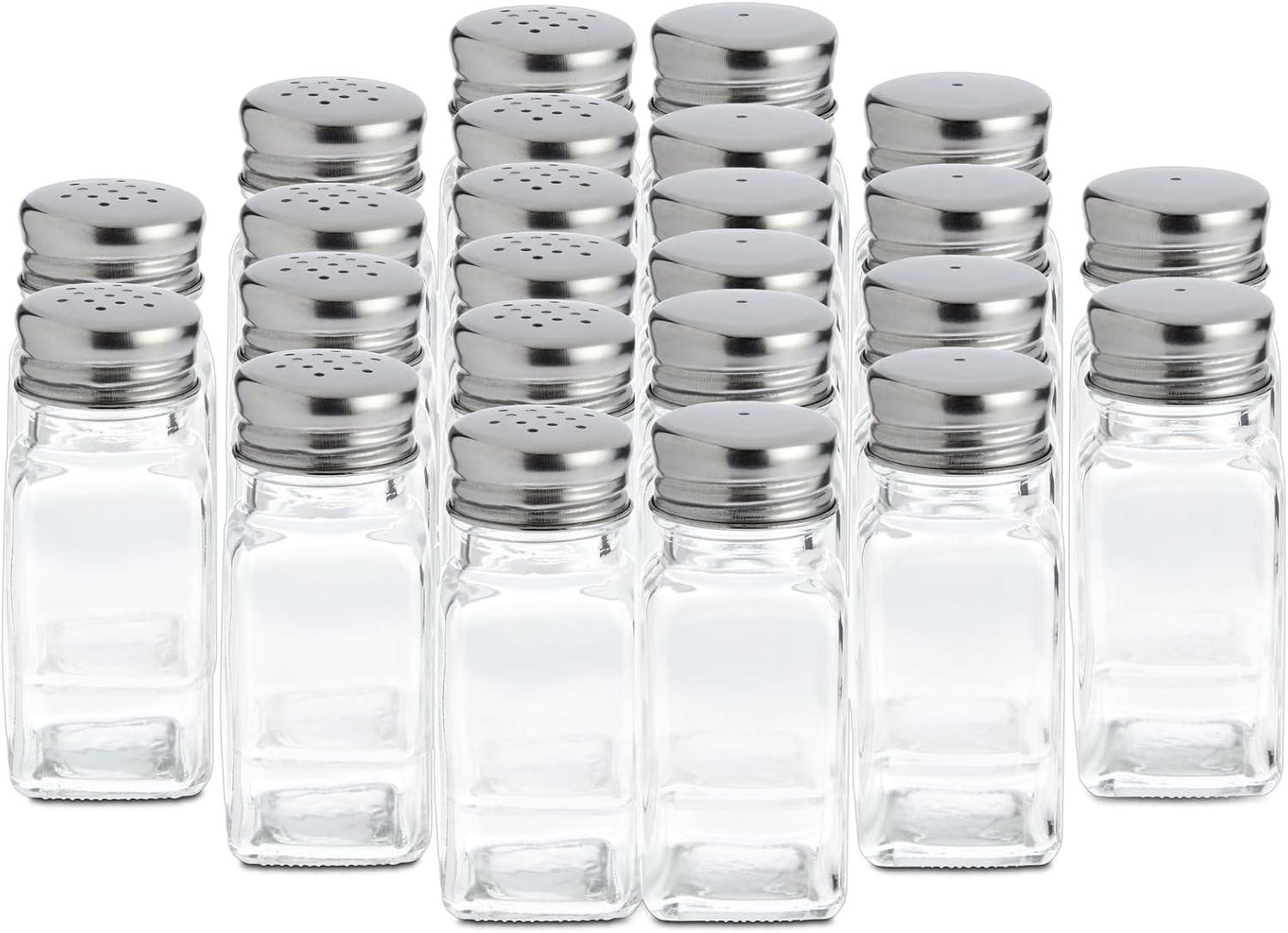 Juvale 24-Pack Square Glass Salt and Pepper Shakers Dispenser, 2-Ounce, Clear
