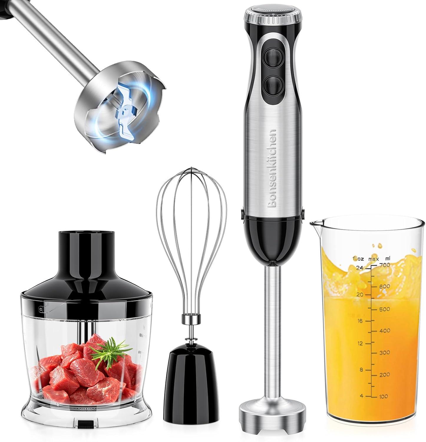 Bonsenkitchen 20-Speed Stainless Steel Immersion Blender Set