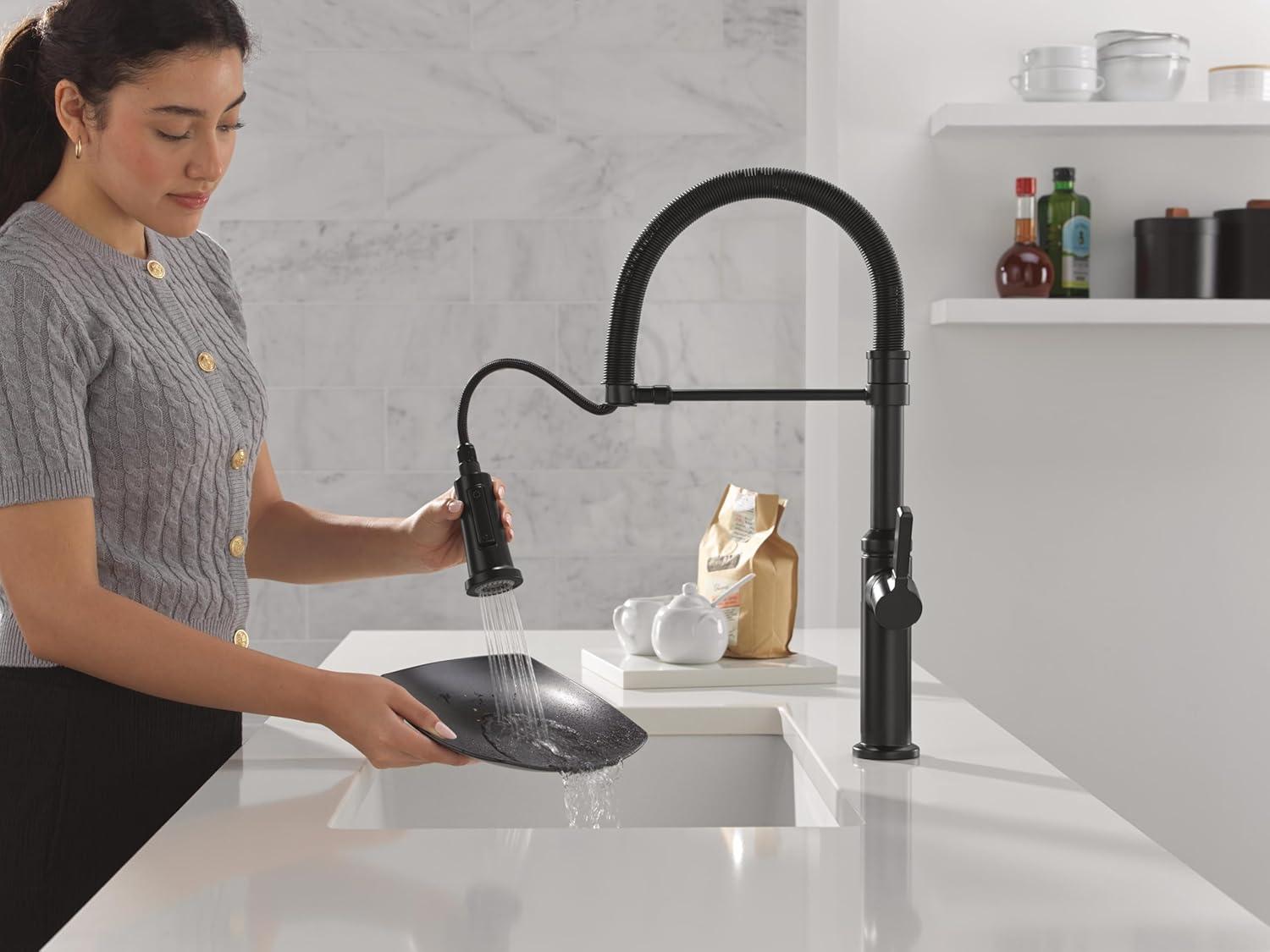 Delta Rhett Pro Commercial Kitchen Faucet, Pull Down Sprayer Kitchen Sink Faucet 18829-BL-DST
