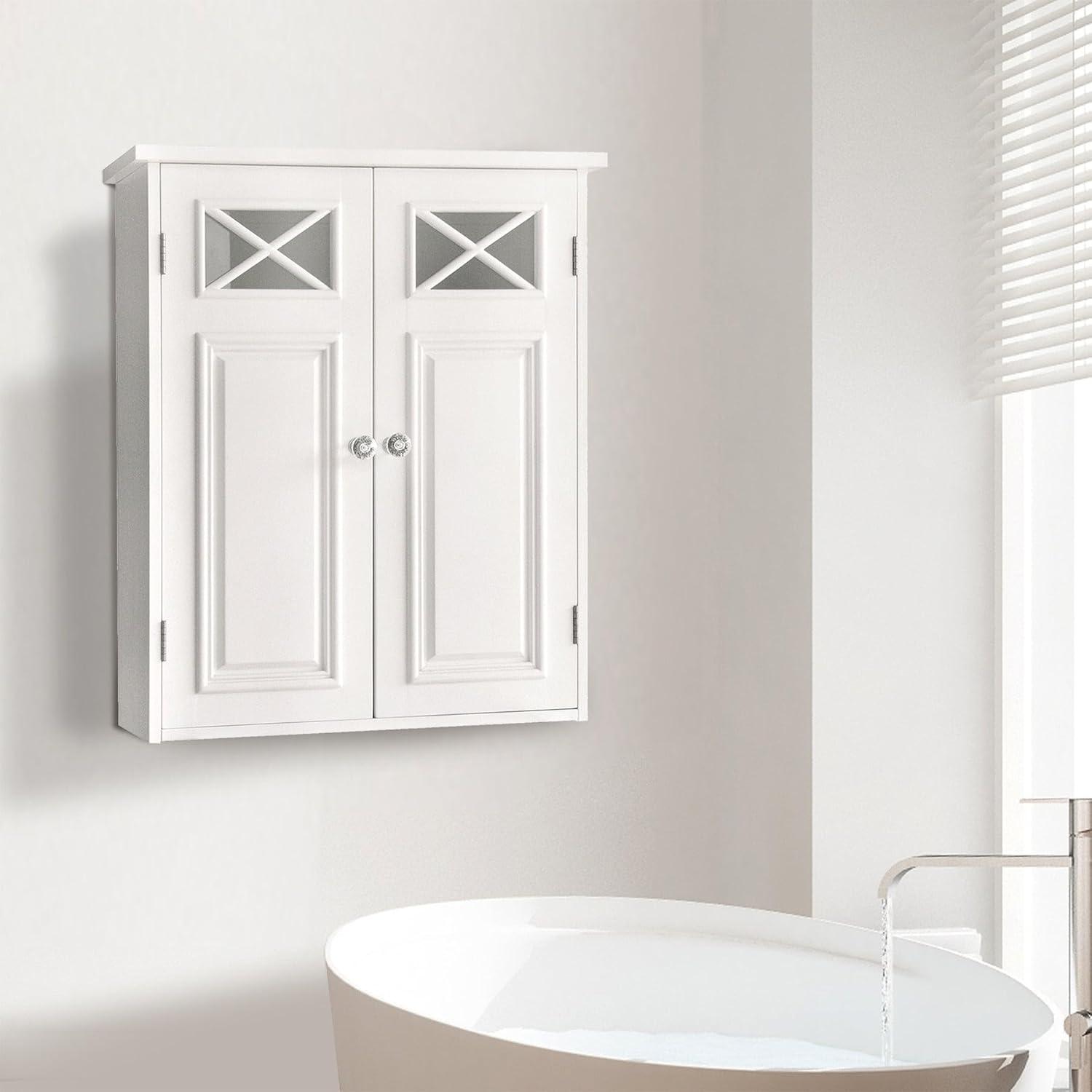 Dawson Two Doors Wall Cabinet White - Elegant Home Fashions: Traditional Style, Semi-Gloss Finish, Bathroom Storage