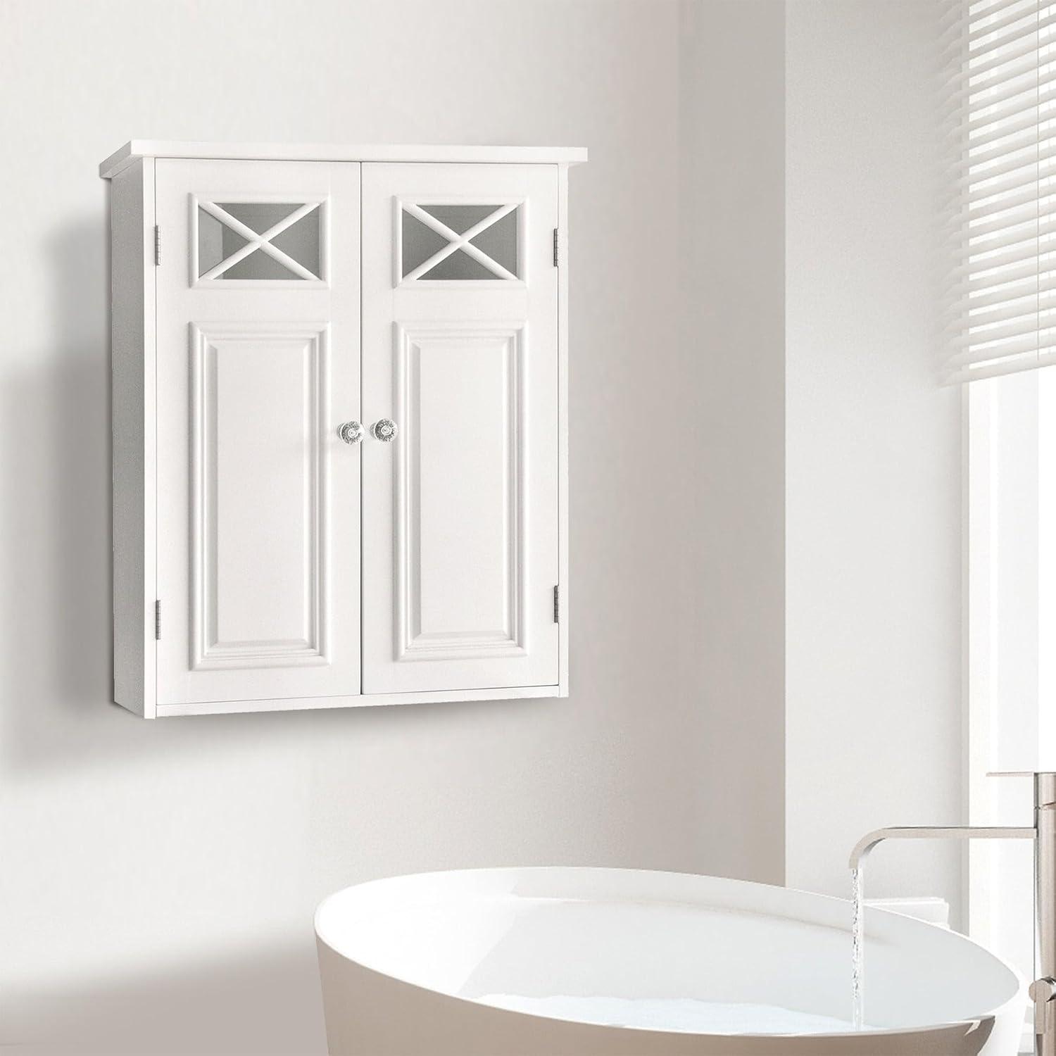 Classic White Dawson Adjustable Wall Cabinet with Cross Molding Doors