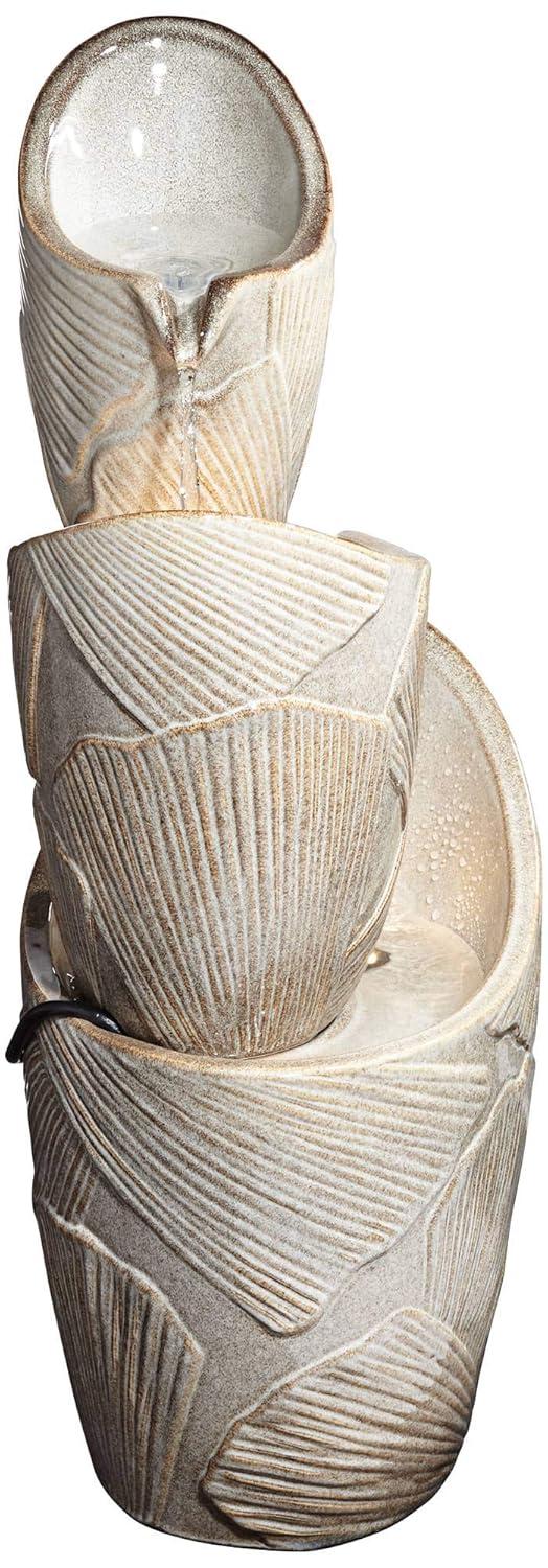 Three Urn 30" High Large Coastal Modern Indoor Outdoor Decor Faux Stone Floor Fountain with Light LED Cascading Outside Garden Patio