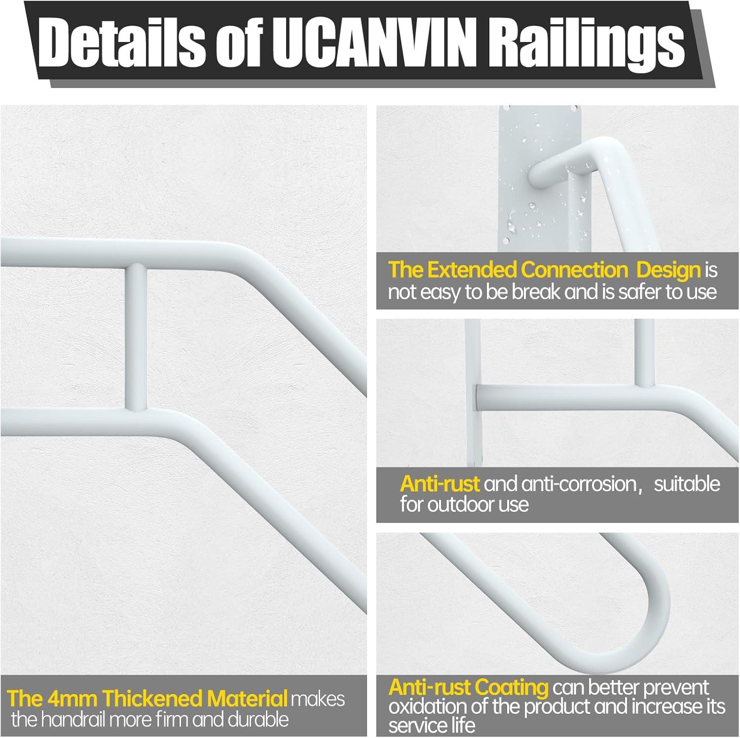 28.7” Safety Grab Bars for Stairs, Handrail for Outdoor Steps, U-Shaped Railings for 1-3 Steps, Stainless Steel Garage Railing for Garden,Yard Garage Interior or Exterior Stairway,White