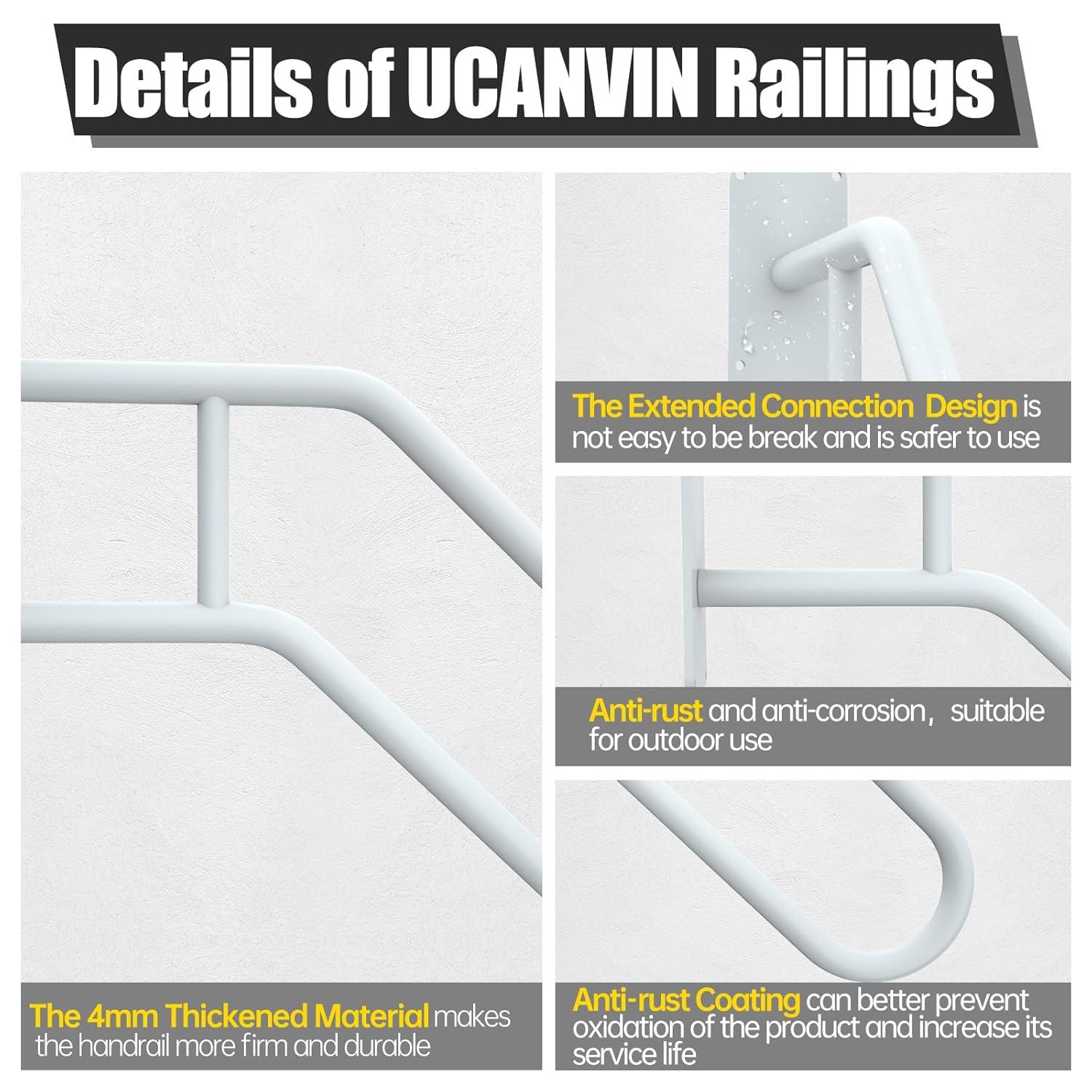 28.7” Safety Grab Bars for Stairs, Handrail for Outdoor Steps, U-Shaped Railings for 1-3 Steps, Stainless Steel Garage Railing for Garden,Yard Garage Interior or Exterior Stairway,White