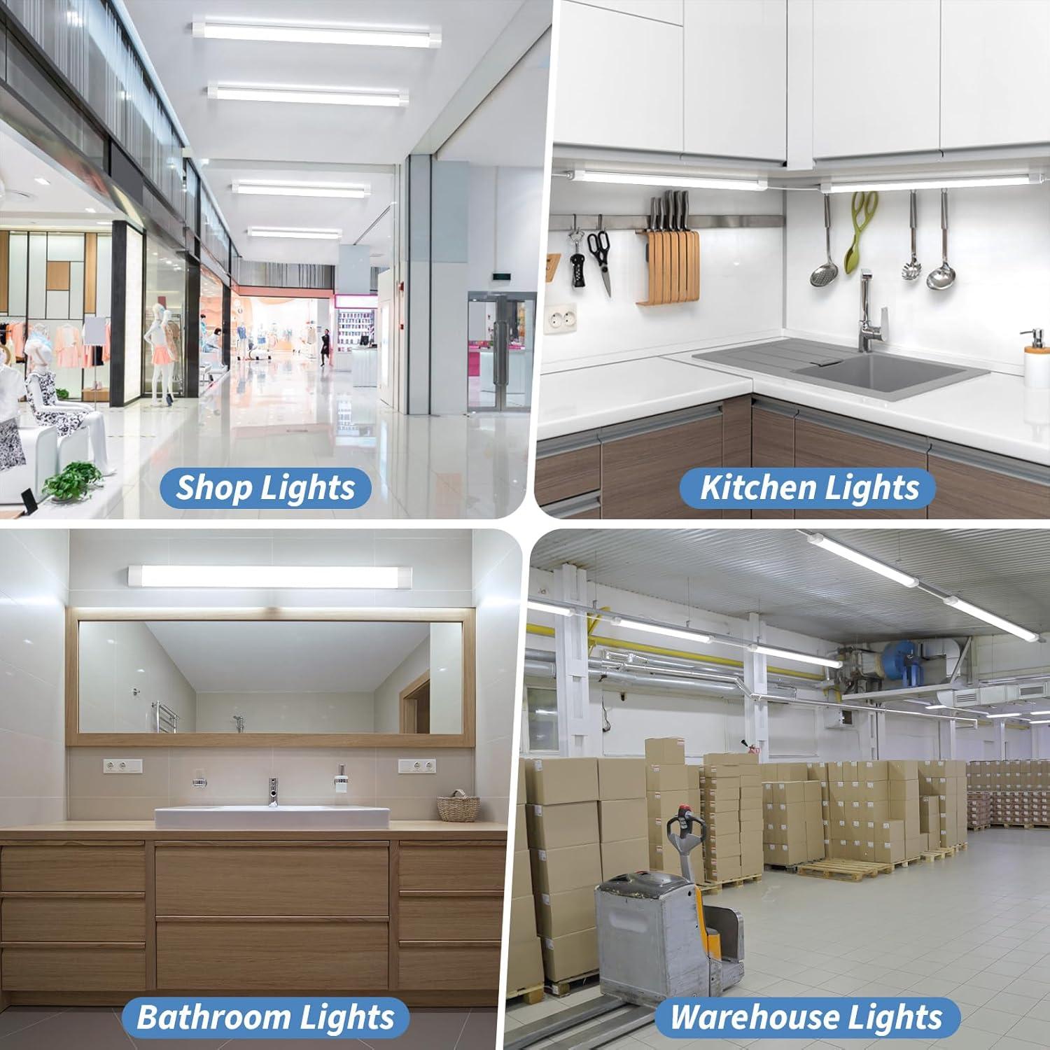 Airand LED Shop Lights for Garage 4FT with Plug, Utility Linkable LED Tube Light 5000K Under Cabinet Lighting,3600 LM LED Ceiling and Closet Light 36W, Corded Electric with ON/Off Switch