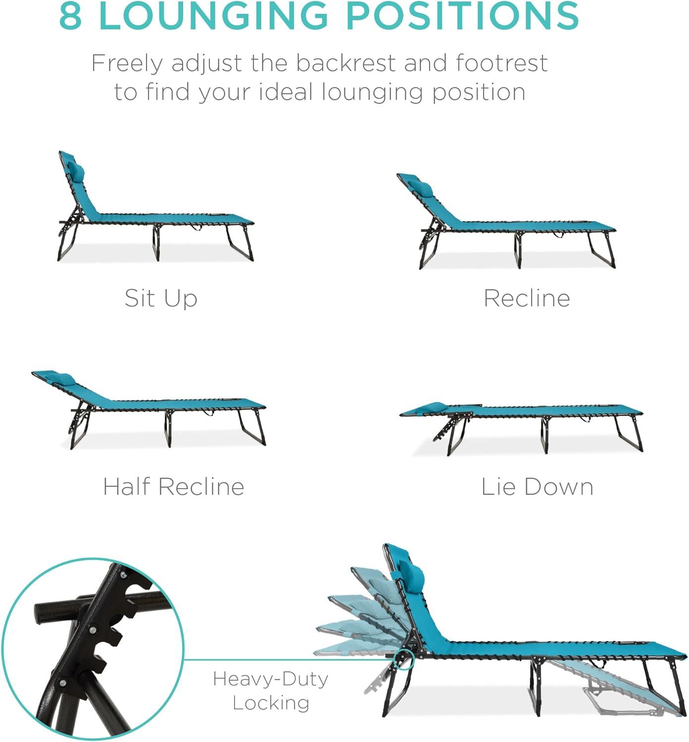 Best Choice Products Patio Chaise Lounge Chair, Outdoor Portable Adjustable Pool Recliner w/ Pillow - Peacock