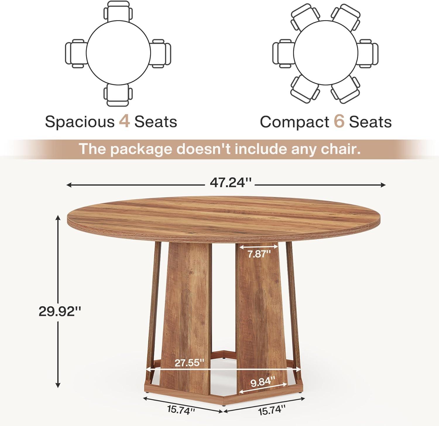 Tribesigns Round Dining Table for 4-6, 47-Inch Circle Kitchen Table with Wooden Pedestal Base, Farmhouse Dinner Table for Dining Room, Kitchen, Living Room