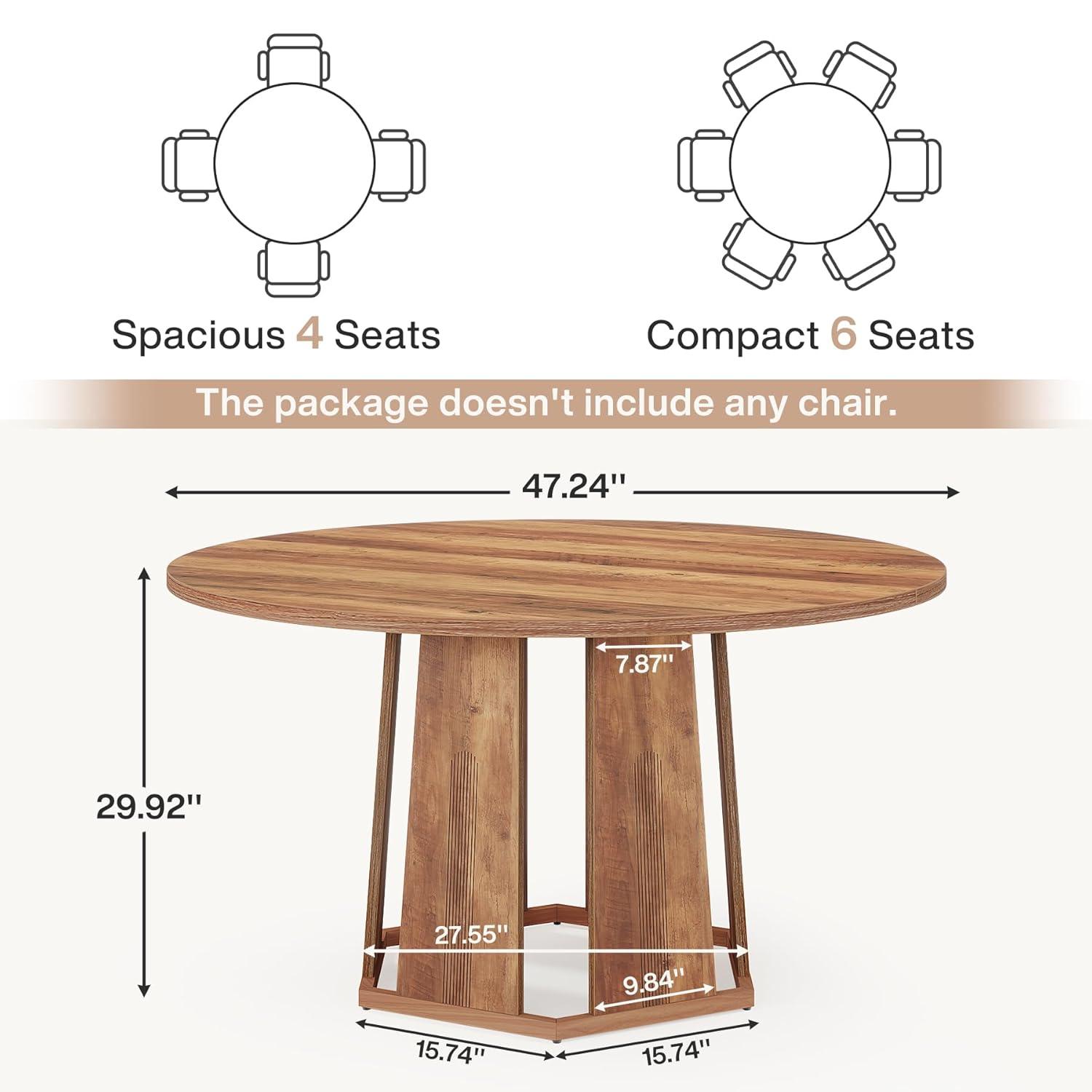 Tribesigns Round Dining Table for 4-6, 47-Inch Circle Kitchen Table with Wooden Pedestal Base, Farmhouse Dinner Table for Dining Room, Kitchen, Living Room