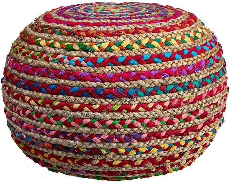 LR Home Savanna Round Rainbow Striped Indoor Pouf Ottoman, 20" H x 14" W