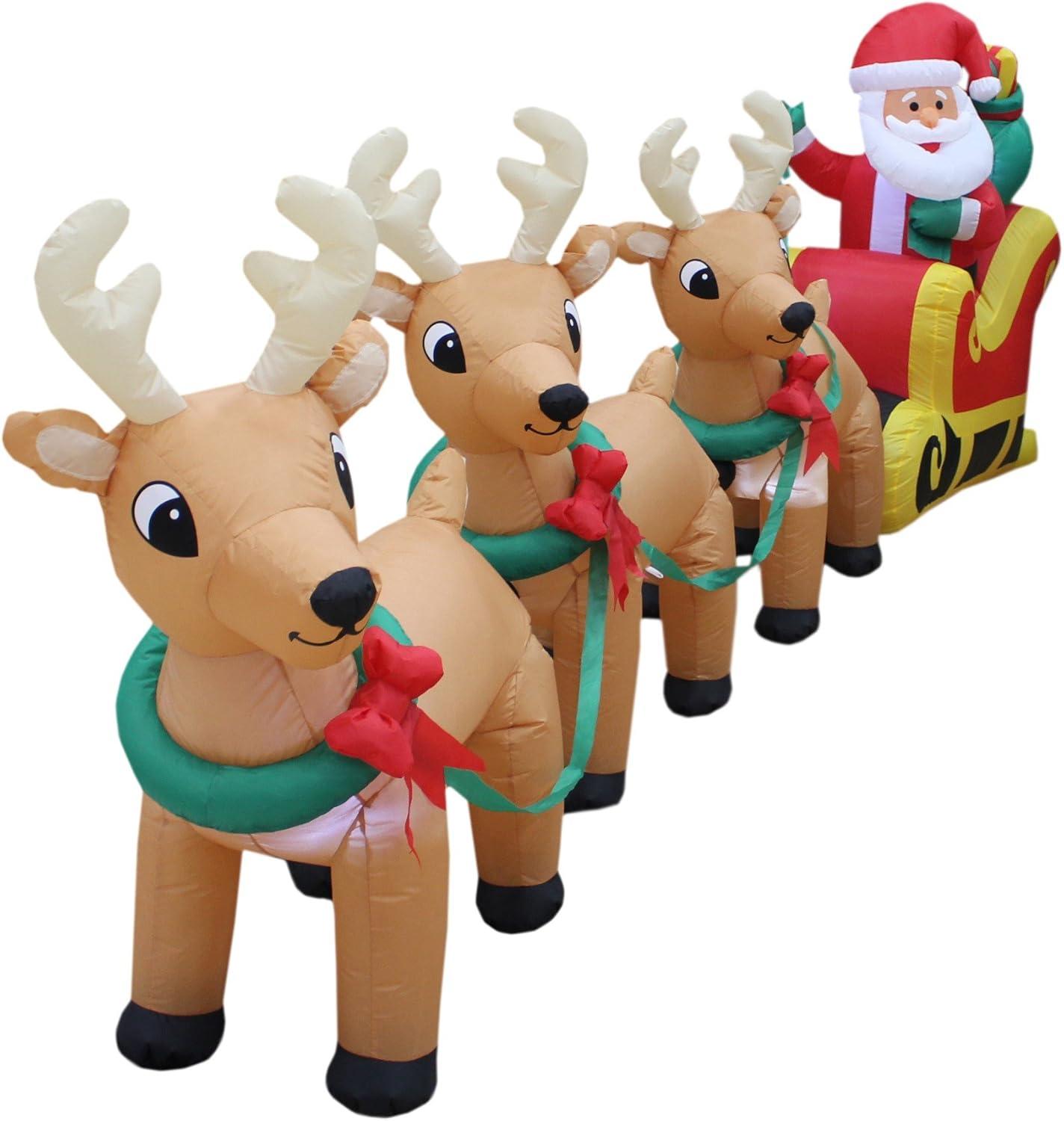 The Holiday Aisle® 12 Foot Long Merry Christmas Lighted Inflatable  Santa Claus on Sleigh with 3 Reindeer Pulled by Reindeer Indoor / Outdoor Happy Holiday Blow Up Yard Garden Decoration & Reviews | Wayfair