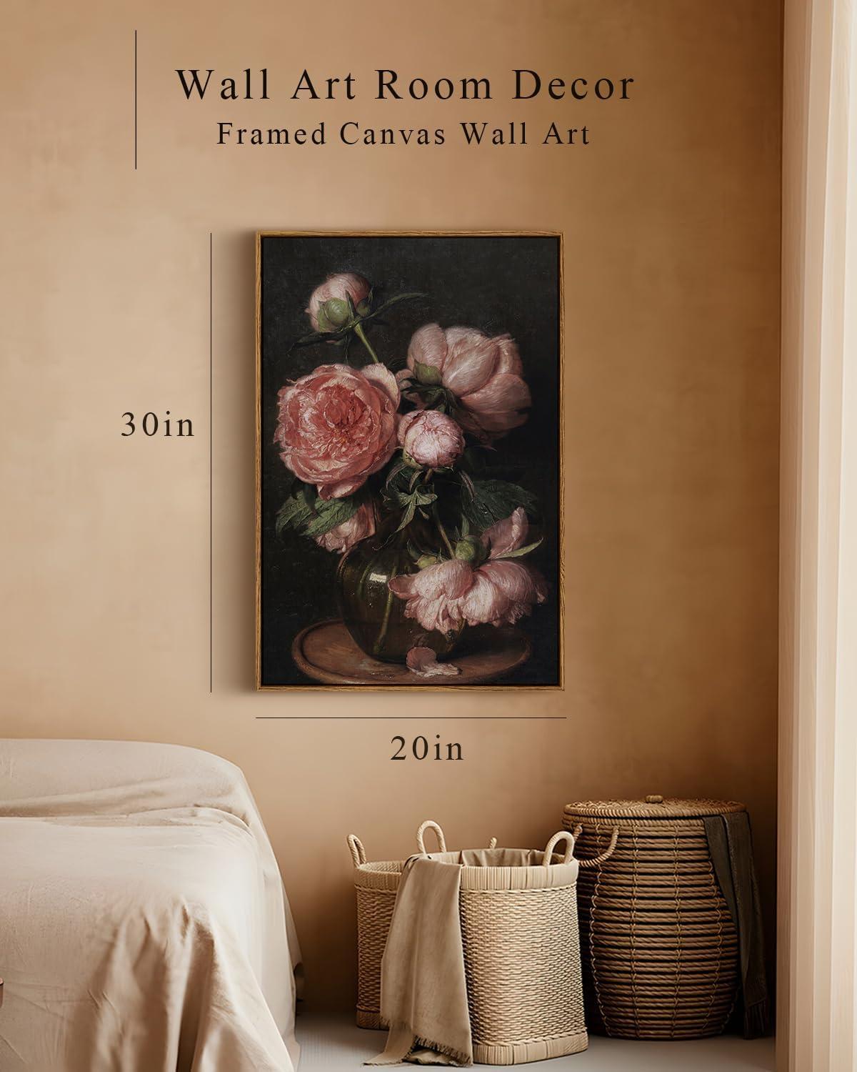 World Menagerie Framed Canvas Prints Art Vintage Decor, Botanical Canvas Wall Art Decor For Bedroom,Large Floral Prints For Living Room, French Country Decor Wall Prints, 20"X30"