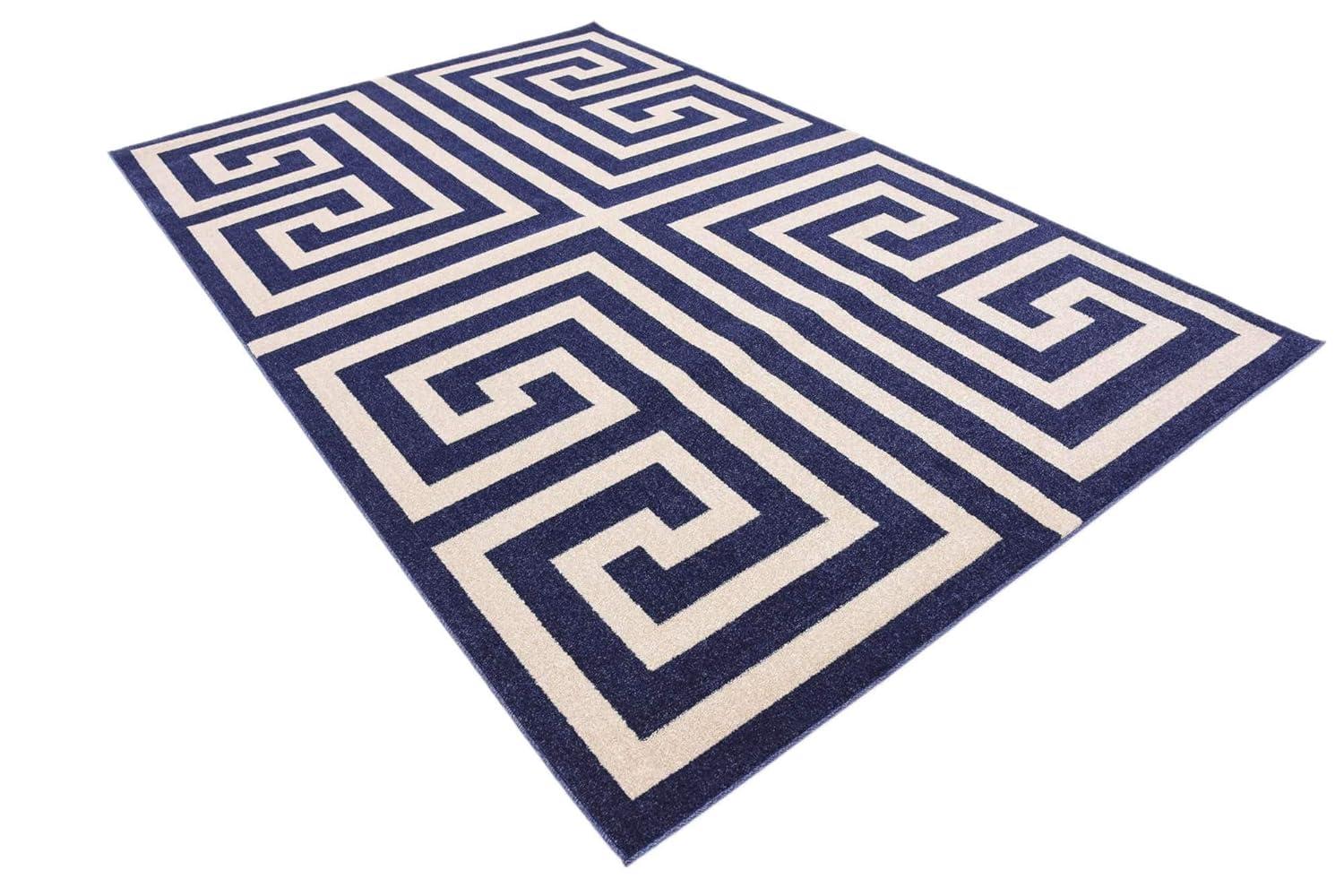 Unique Loom Athens Collection Area Rug - Greek Key (6' 1" x 9' Rectangle Navy Blue/Beige)