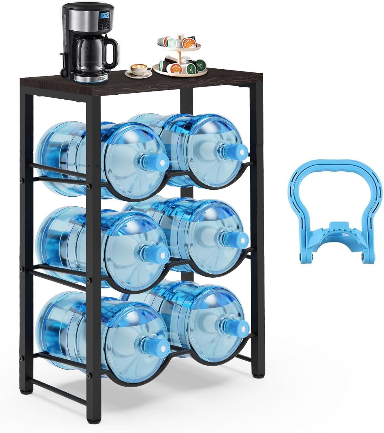 5 Gallon Water Bottle Holder for 6 Bottles, 3 Tiers Heavy-Duty Water Cooler Jug Rack with Reinforcement Frame for Home, Office, Restaurant
