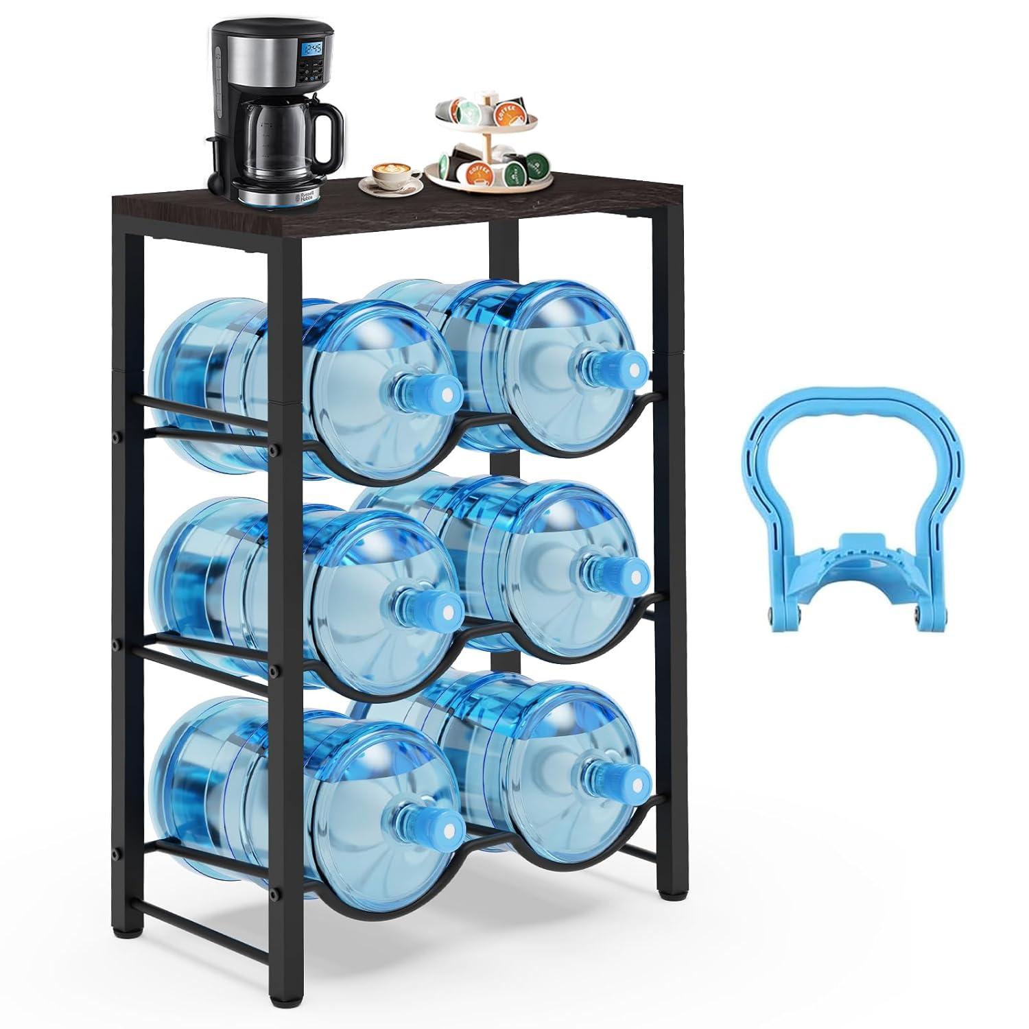 5 Gallon Water Bottle Holder for 6 Bottles, 3 Tiers Heavy-Duty Water Cooler Jug Rack with Reinforcement Frame for Home, Office, Restaurant