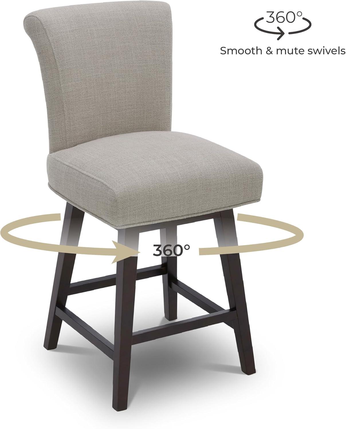 CHITA 26 in Upholstered Swivel Counter Bar Stools with Back&Wood Legs Set of 2, Fabric in Tan