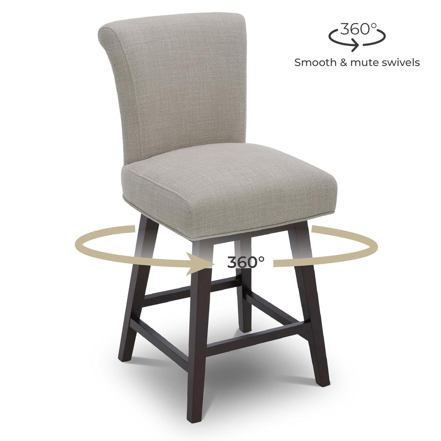 CHITA 26 in Upholstered Swivel Counter Bar Stools with Back&Wood Legs Set of 2, Fabric in Tan