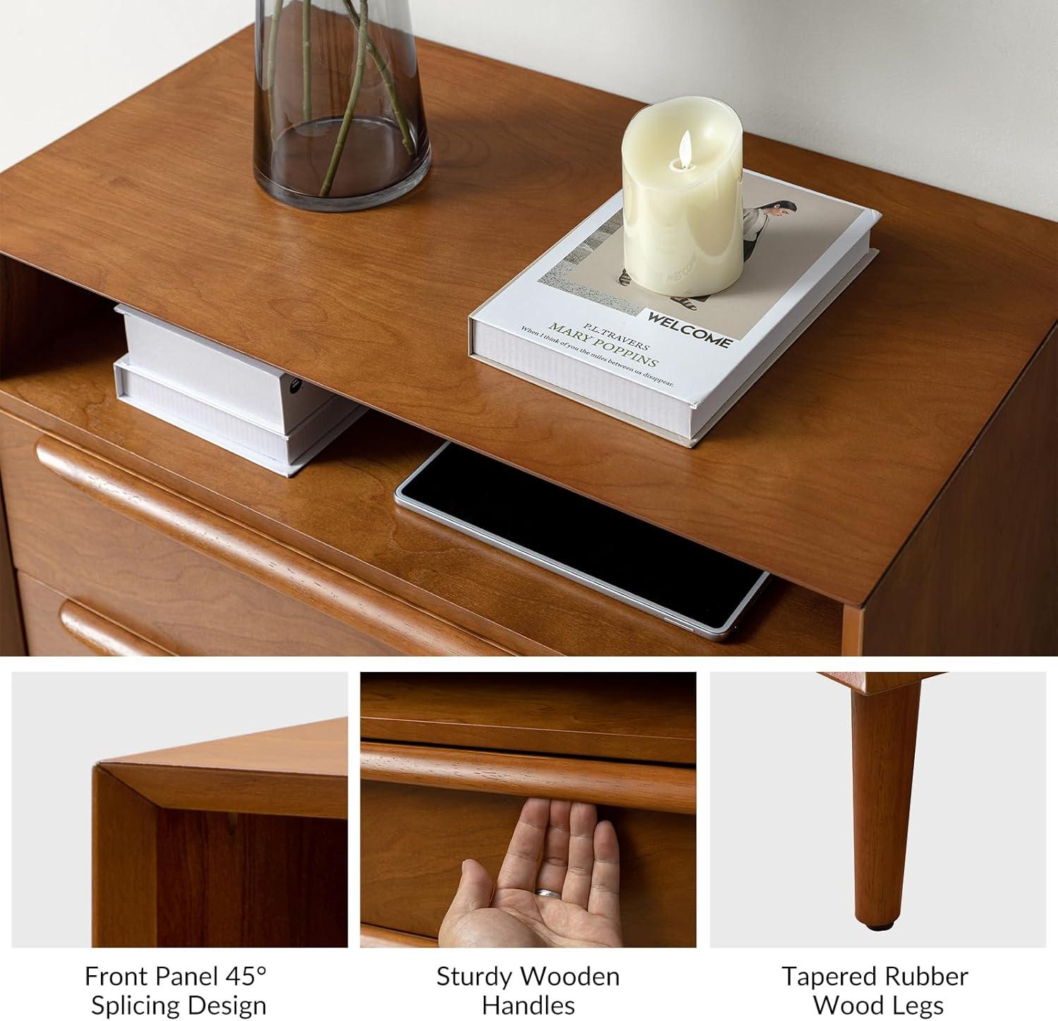 Acorn Mid-Century Modern 2-Drawer Nightstand with Charging Station