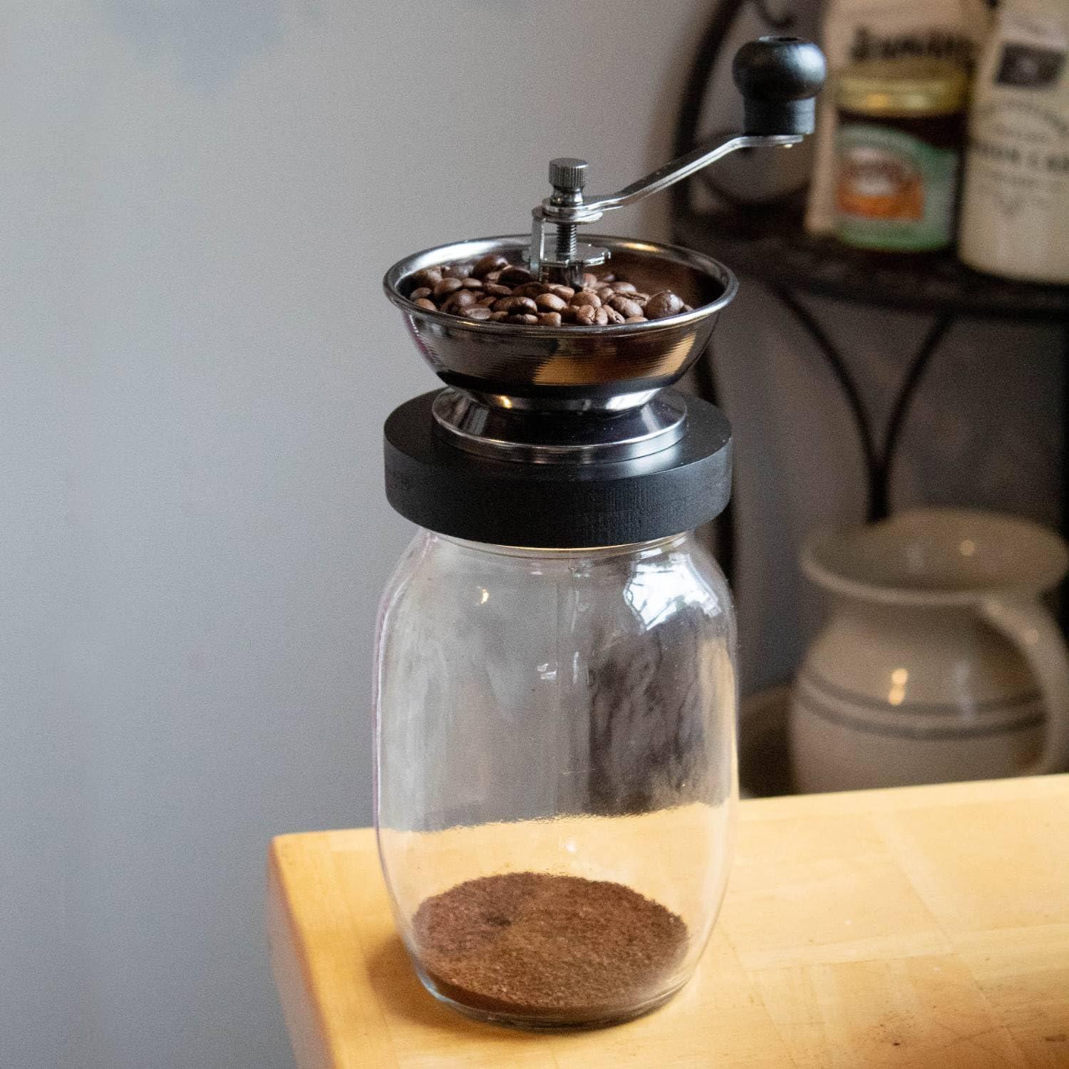 Lehman's Manual Coffee Grinder with Mason Jar Grounds Storage, Comfortable Grip Quiet Smooth Non-Electric Hand Crank, Standard Grind