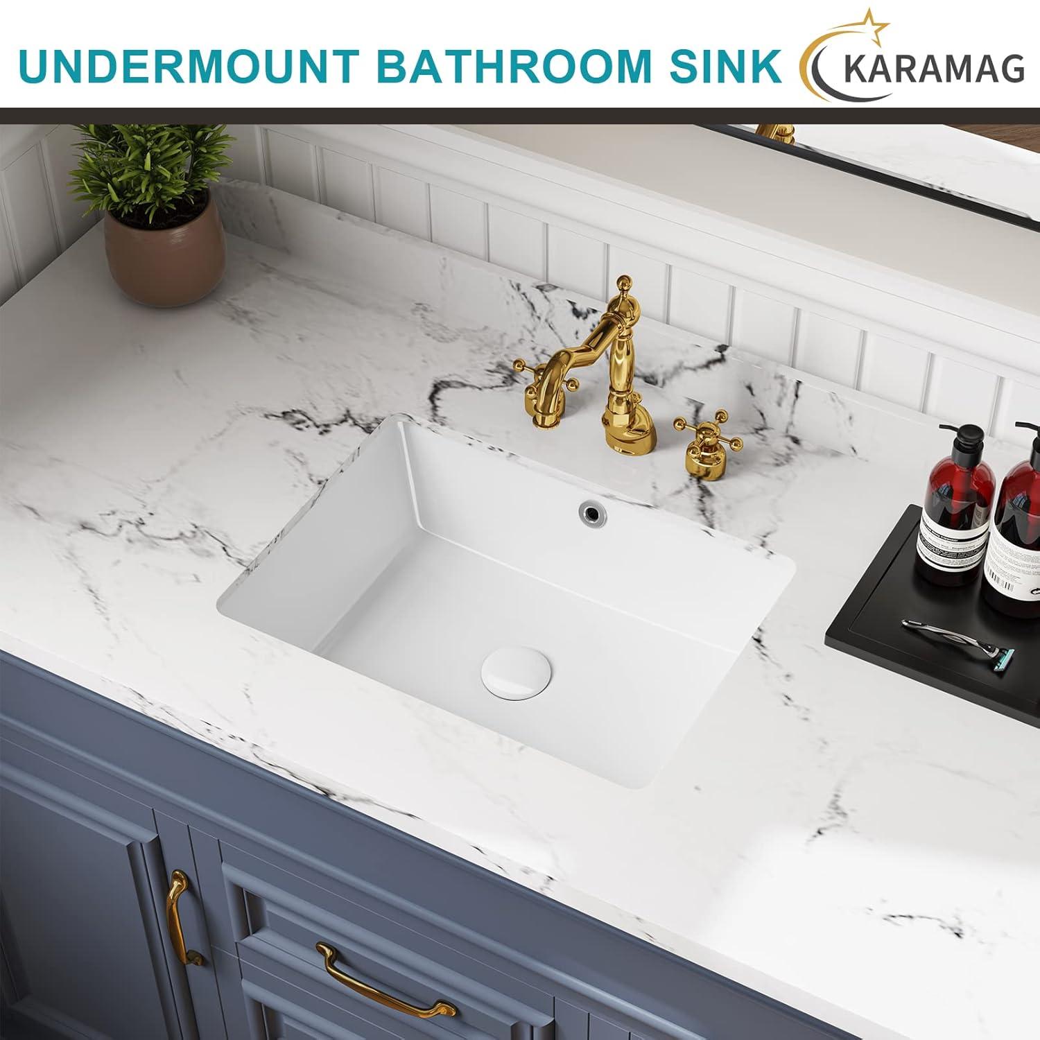 18 Inch Undermount Bathroom Sink Small Rectangle Undermount Sink White Ceramic Under Counter Bathroom Sinks with Overflow (18.3"x13.8")