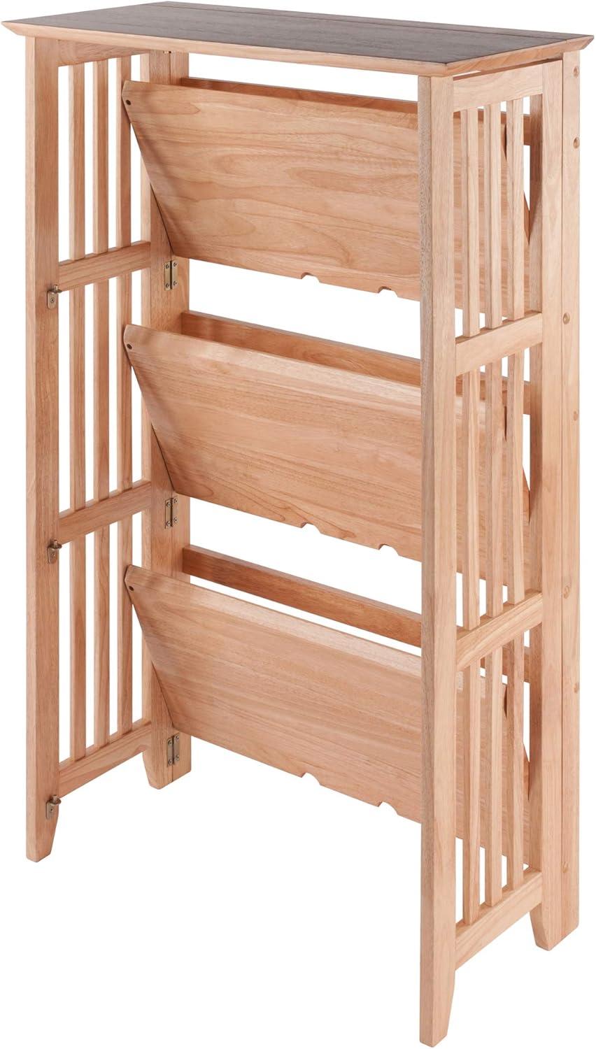 42" 4 Tier Foldable Bookshelf Natural - Winsome: Beech Wood, Slatted-Side, Home Office Storage