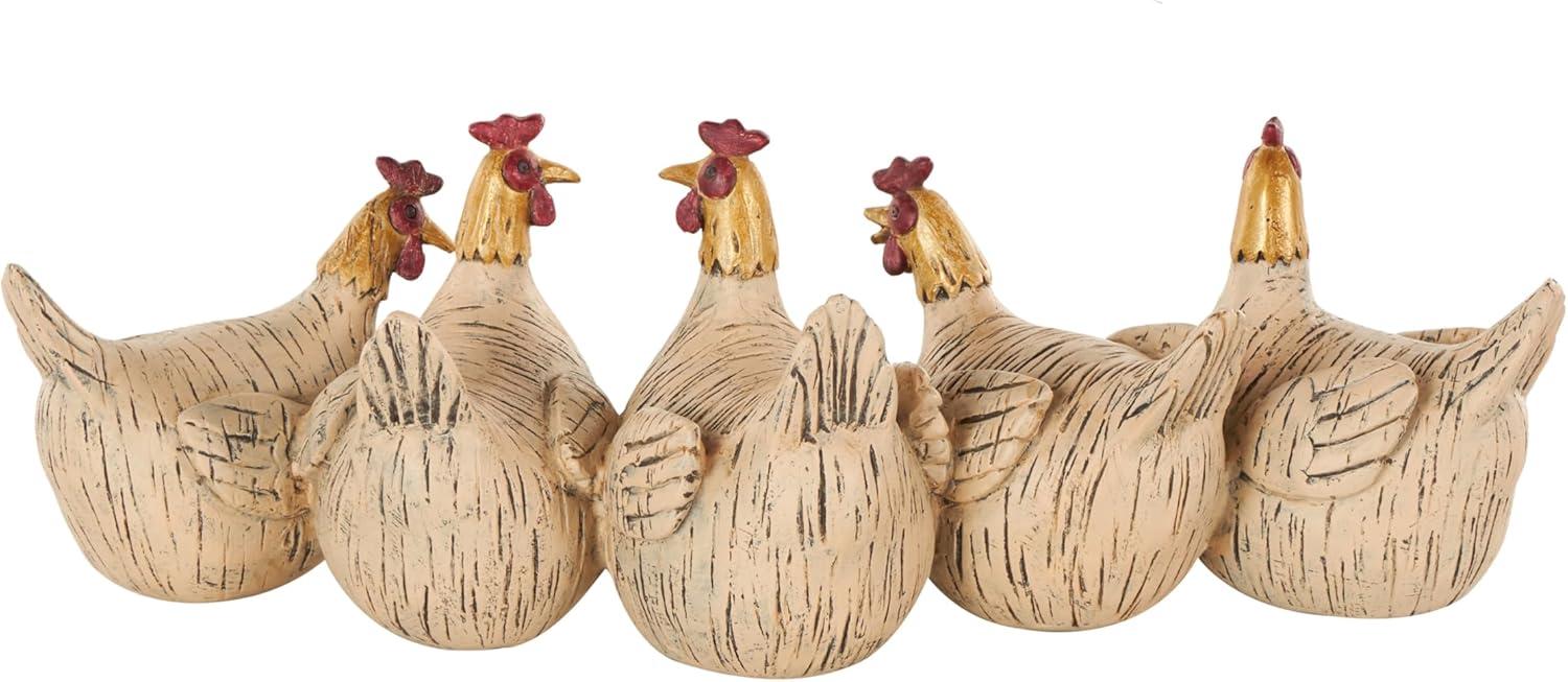 Deco 79 Polystone Chicken Sculpture with Gold Heads, 15" x 5" x 5", Beige