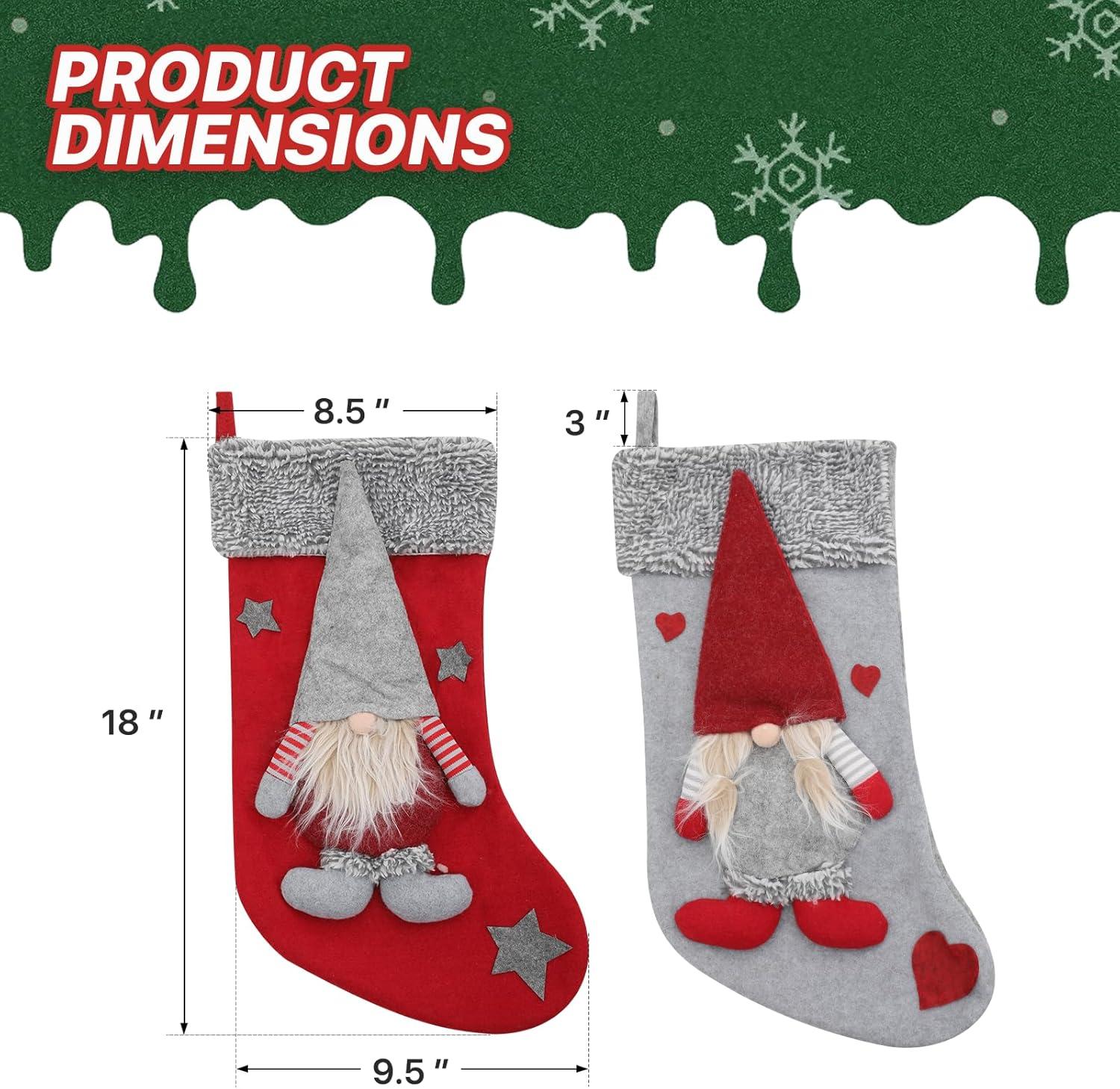 MoNiBloom 4 pack 3D Christmas Stockings with Whimsical 3D Santa Characters, Classic Red and Grey Fireplace Hanging for Family Holiday Xmas Party Decorations