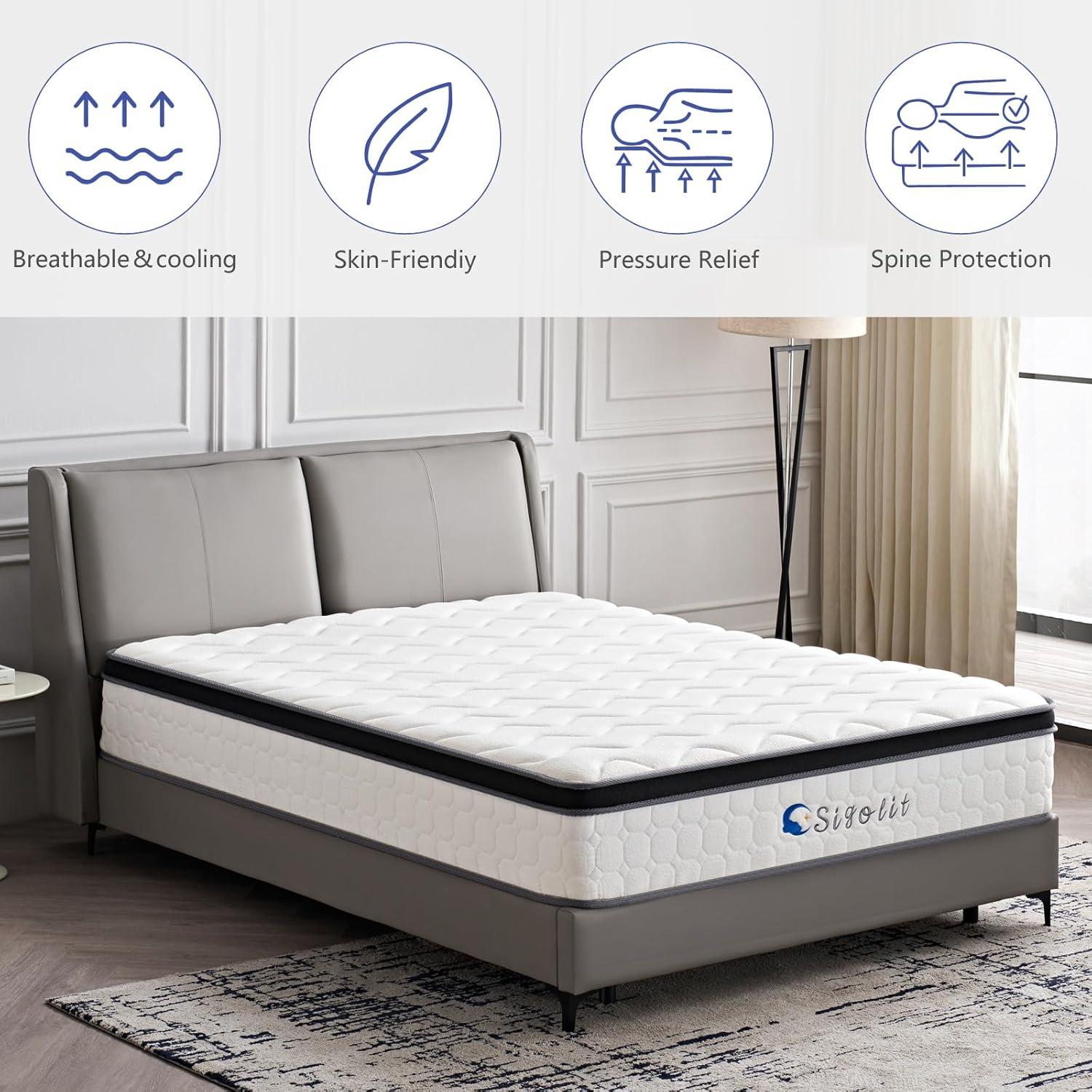 12 Inch King Size Hybrid Mattress - Medium Firm, Memory Foam & Pocket Springs, Motion Isolation, Edge Support, Pressure Relief, Ships Compressed