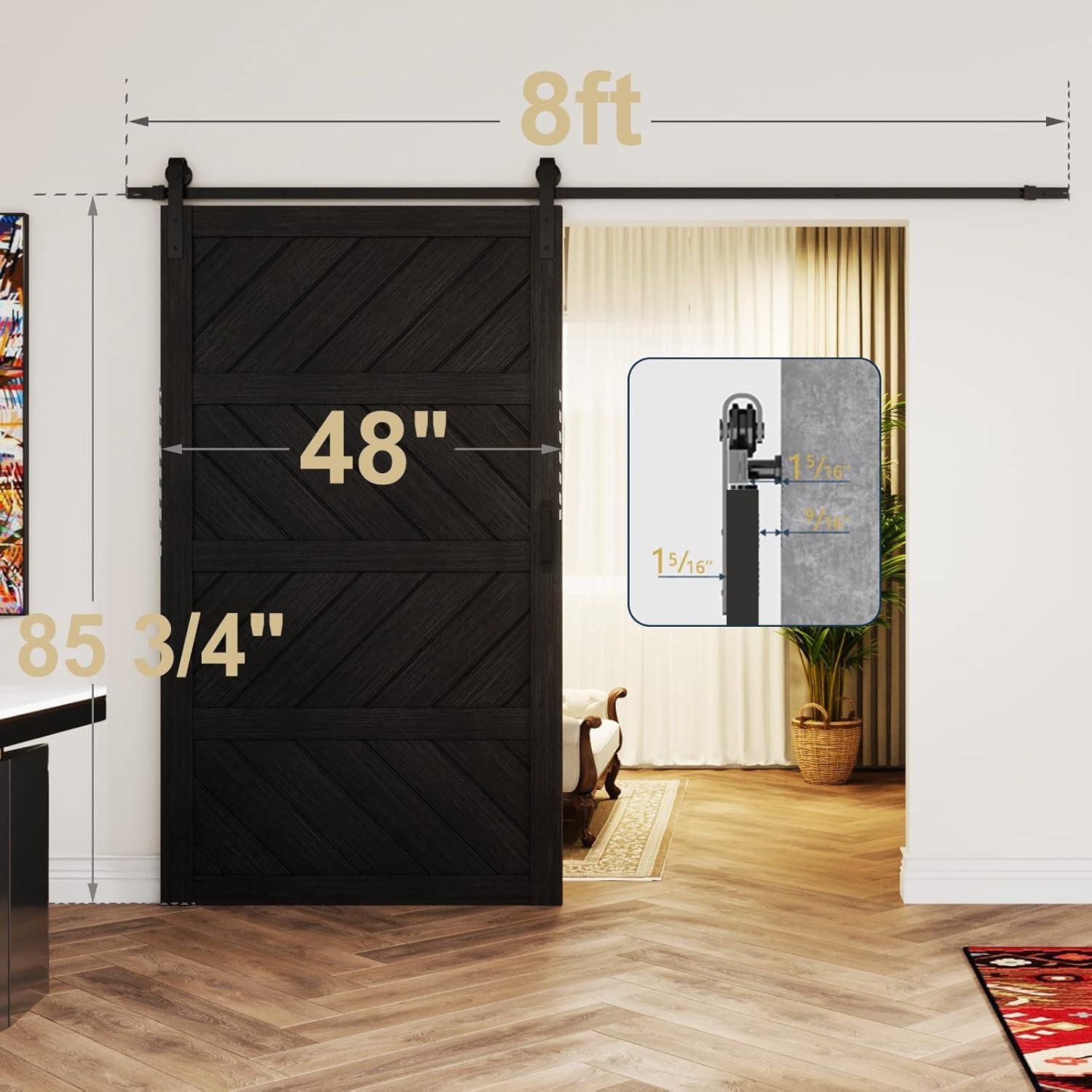 Sliding Barn Door 48”x84”, Black Barn Door with Modern Paneled Wave Design, Complete Barn Door Set, Waterproof PVC Surface, Assembly Required for Bedroom, Living Room, Closet, or Bathroom