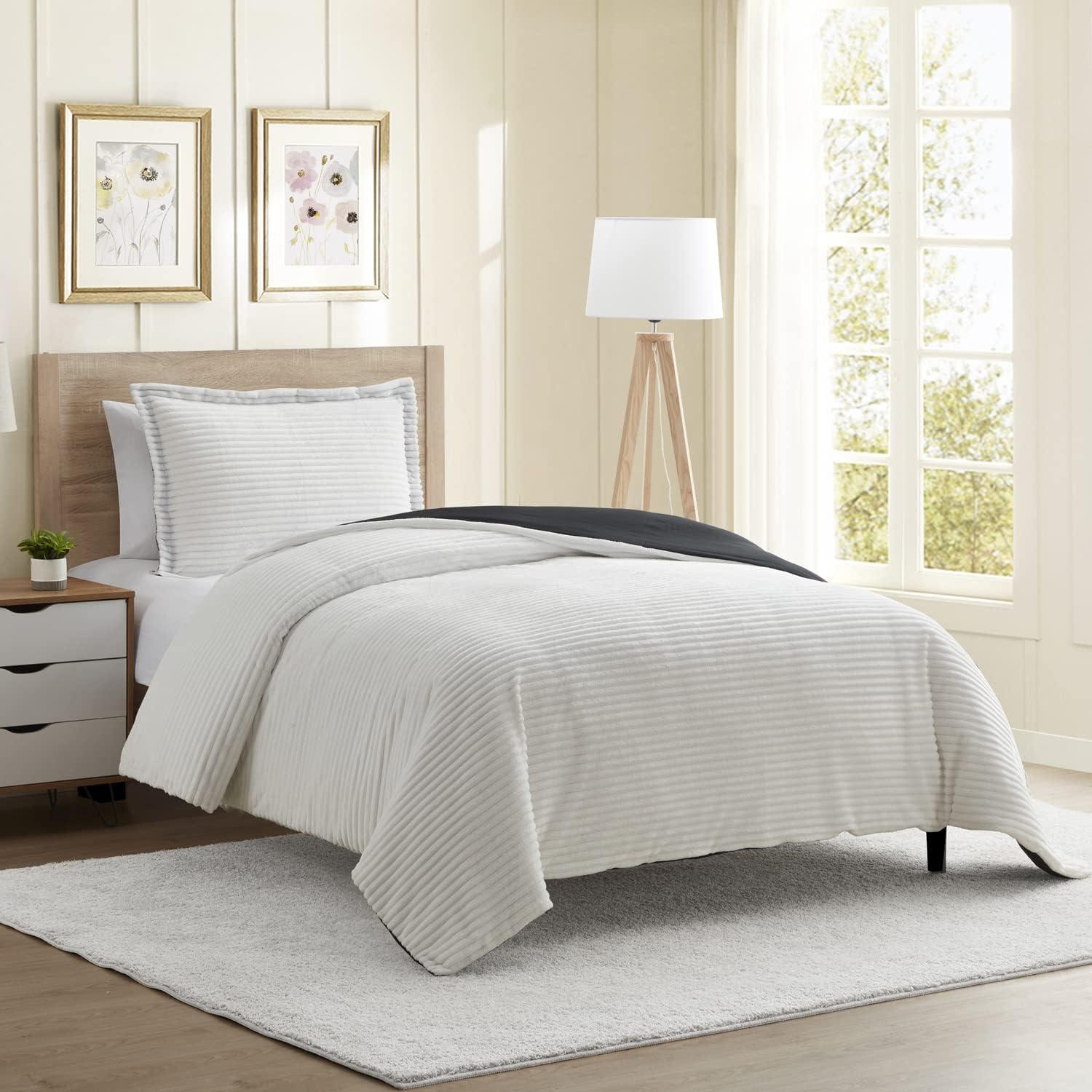 Nestl Premium Flannel Duvet Cover Set, 2 PC Reversible Twin Comforter Cover Set with Zipper Closure & Pillow Shams - Black & White
