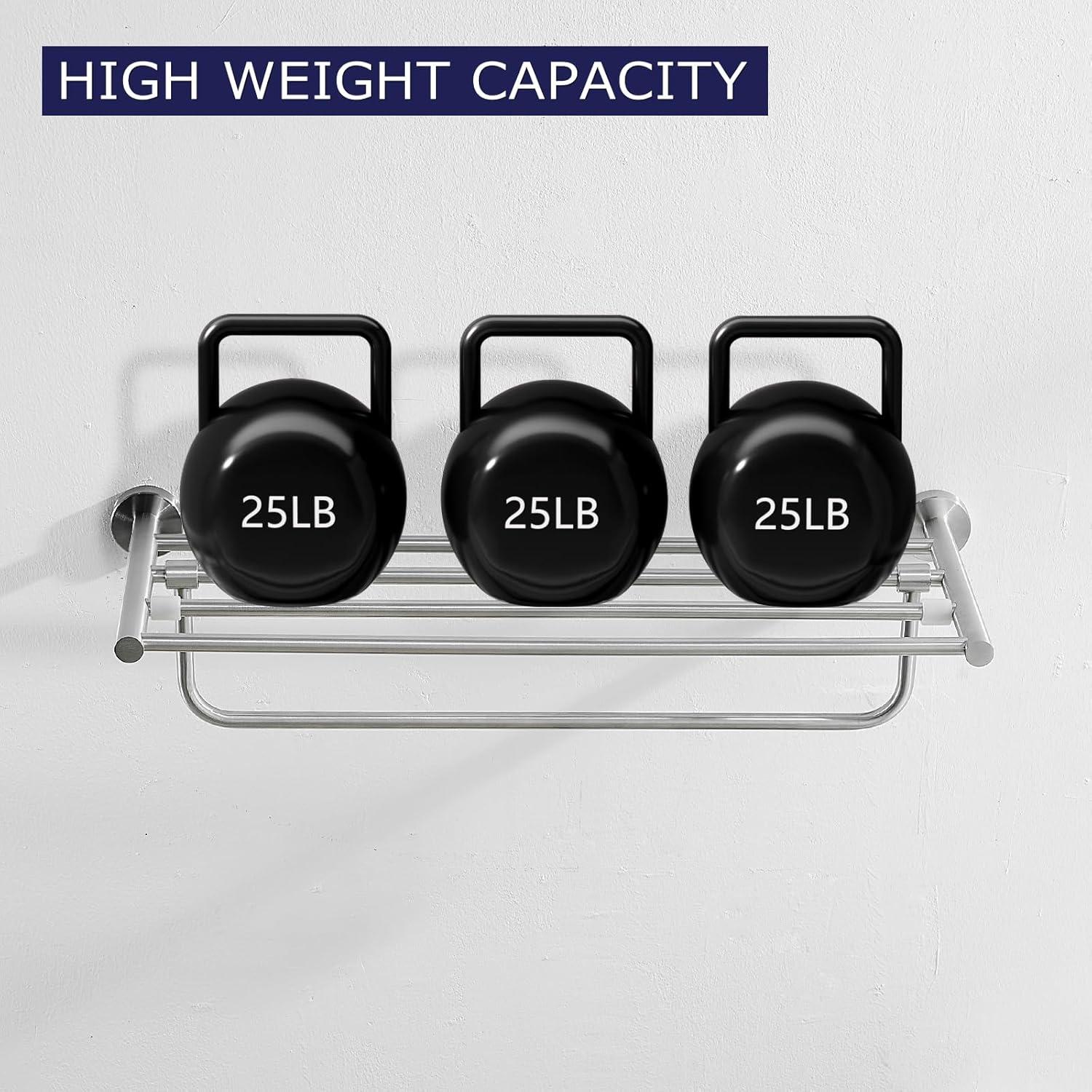 Bathroom Towel Rack，Stainless Steel Towel Shelf with Towel Bar 24-Inch Towel Holder for Bathroom Wall Mounted Towel Storage Organizer for Bathroom & Lavatory（Brushed Silver）