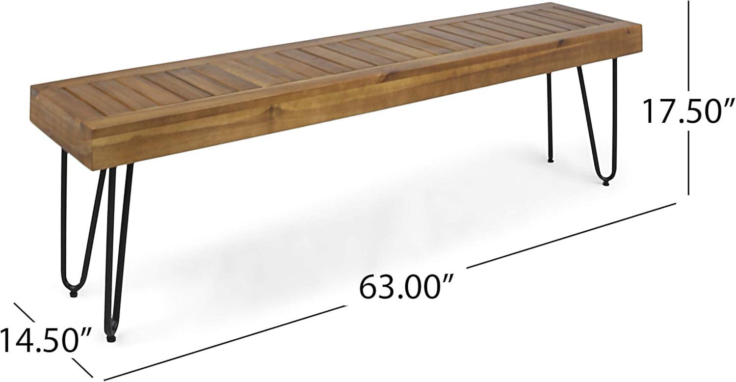 GDF Studio Abbet Outdoor Industrial Wood and Metal Bench, Teak