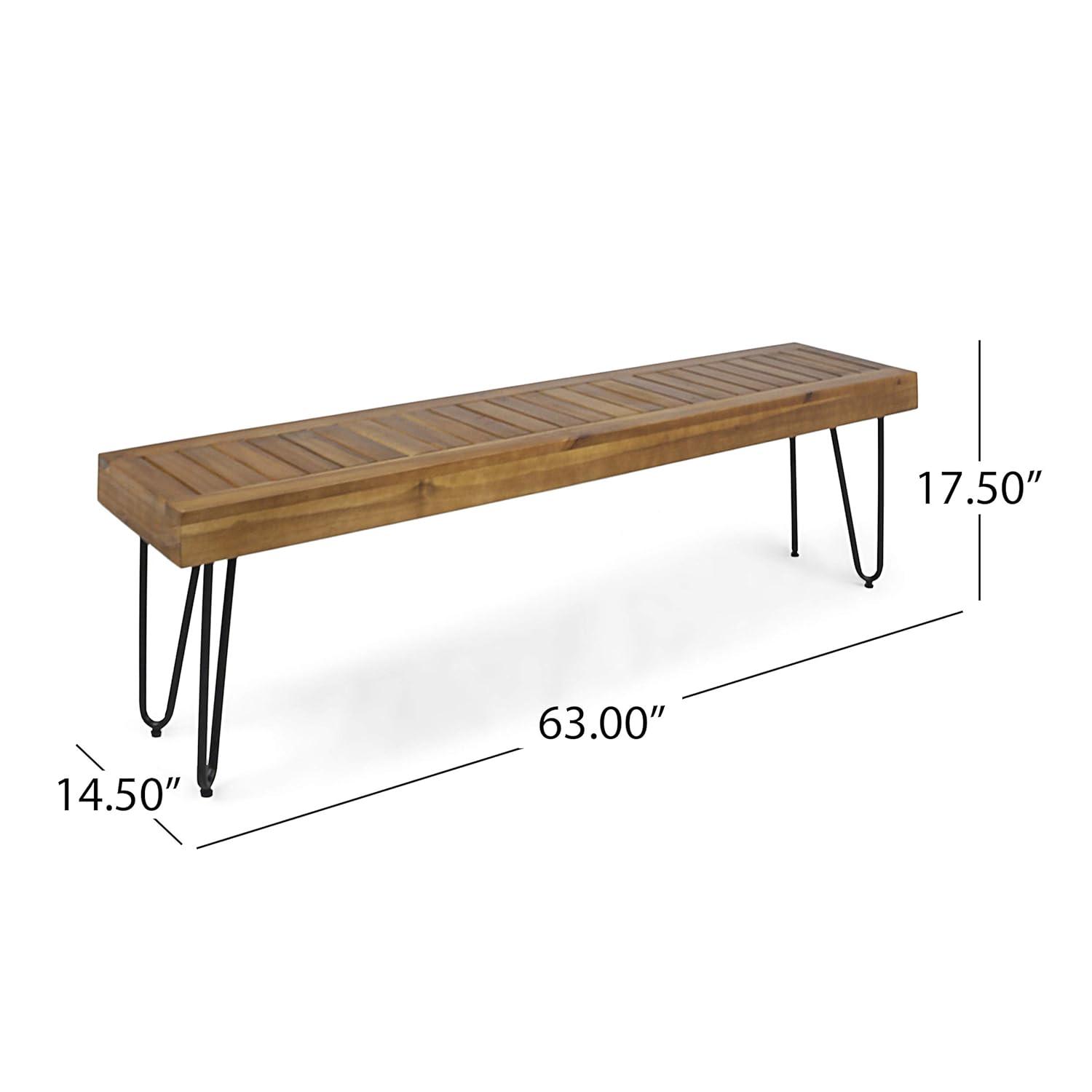 GDF Studio Abbet Outdoor Industrial Wood and Metal Bench, Teak
