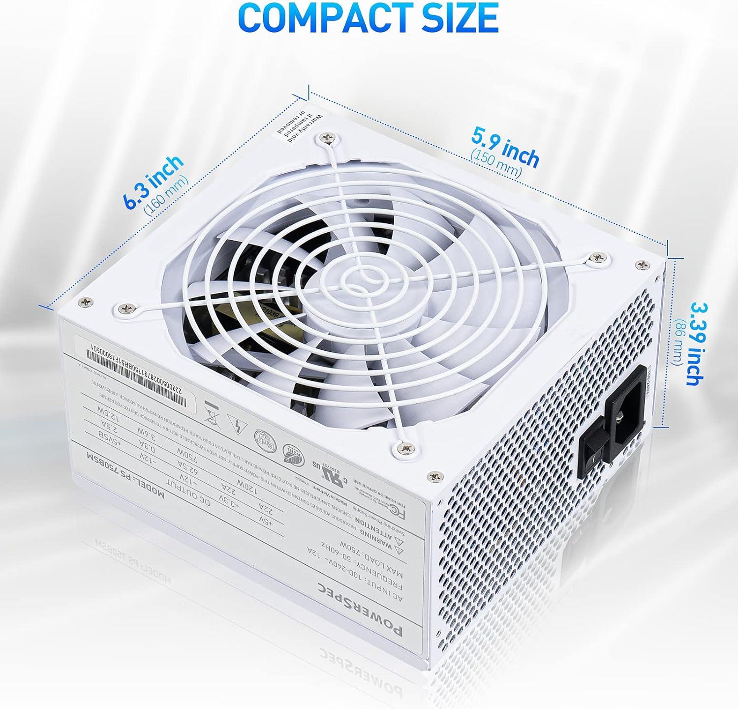 PowerSpec 650W Power Supply Semi Modular 80 Plus Bronze Certified ATX PSU Active PFC SLI Crossfire Ready Gaming PC Computer Power Supplies, PS 650BSM(White Edition)